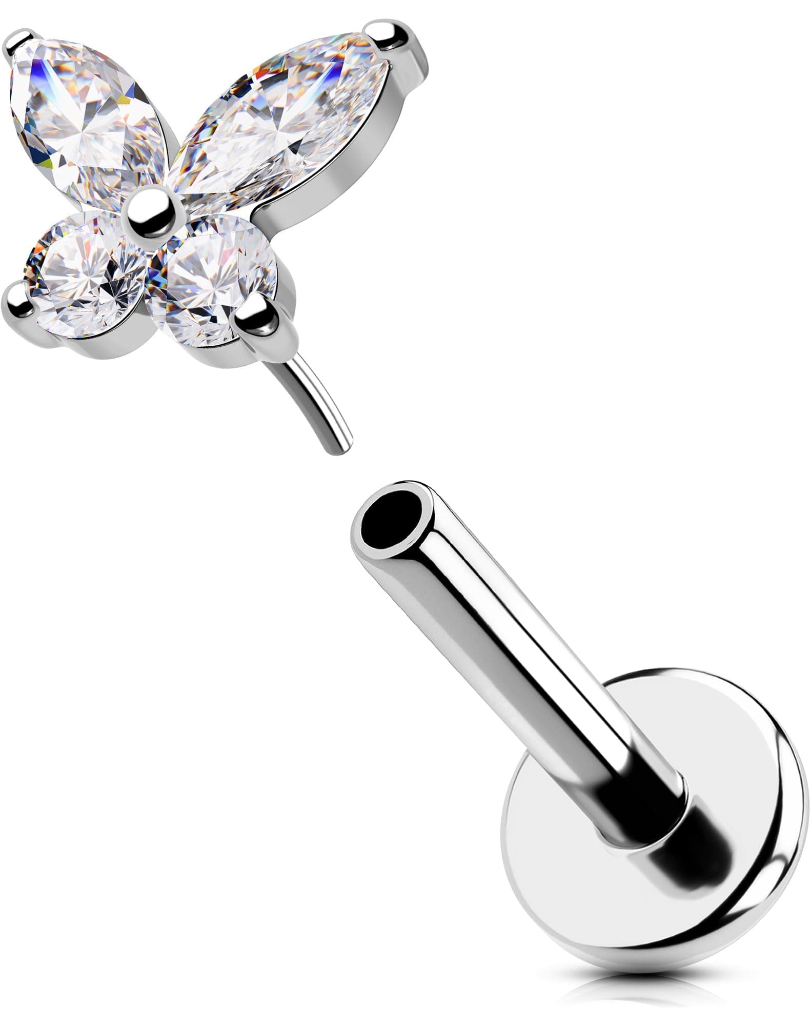 OUFER Body Piercing 16G Push in Labret Monroe Lip Ring Tragus Stud Piercing Jewellery Threadless Labret Piercing 316L Stainless Steel Helix Earring