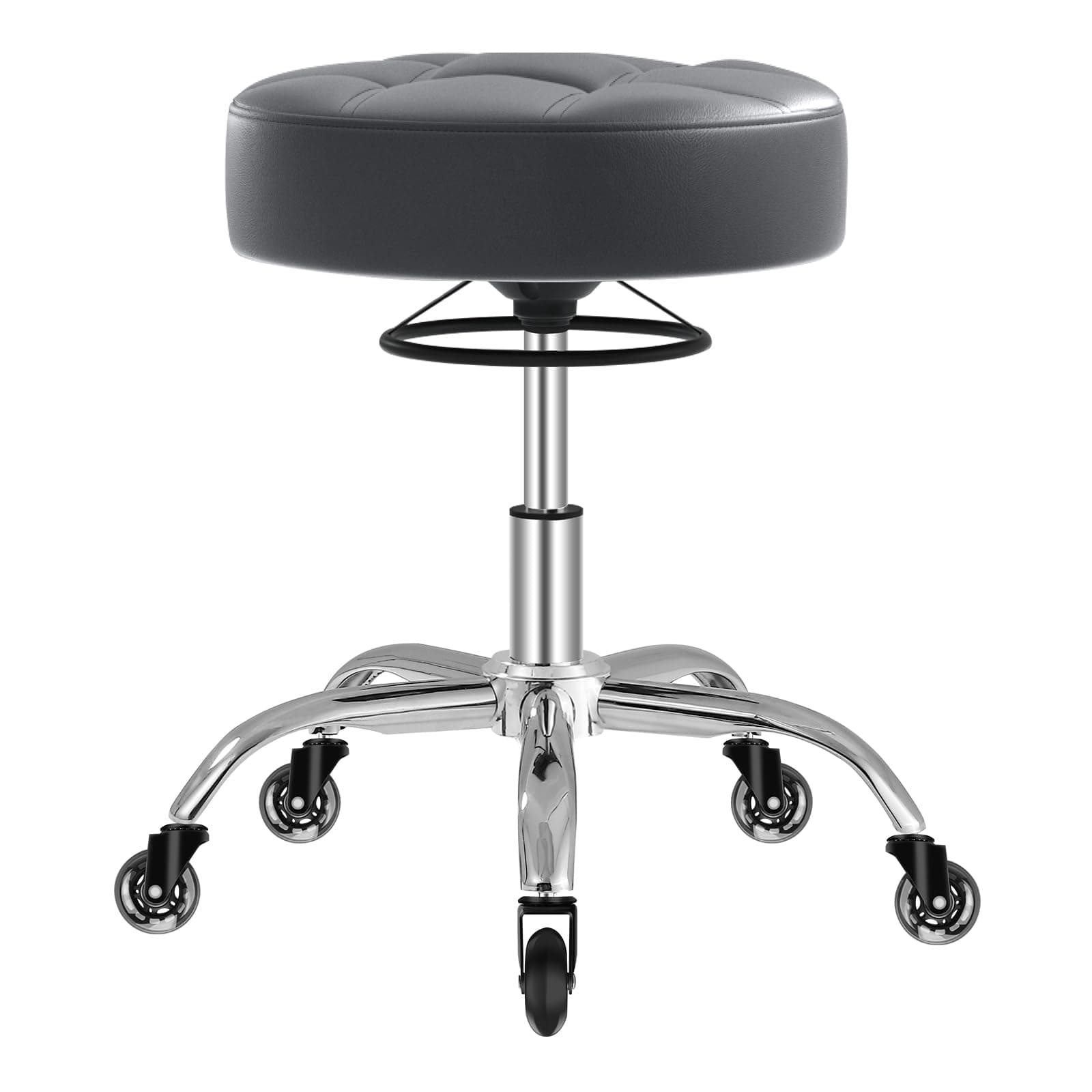 Rolling Stool Heavy Duty 400lb: Super Soft Seat Cushion,360° Swive,Height Adjustability,No Squeaky Noises,No Tip Over,New Upgraded Stool Salon Stool Chair, Tattoo Facial Massage Spa (Light Grey)