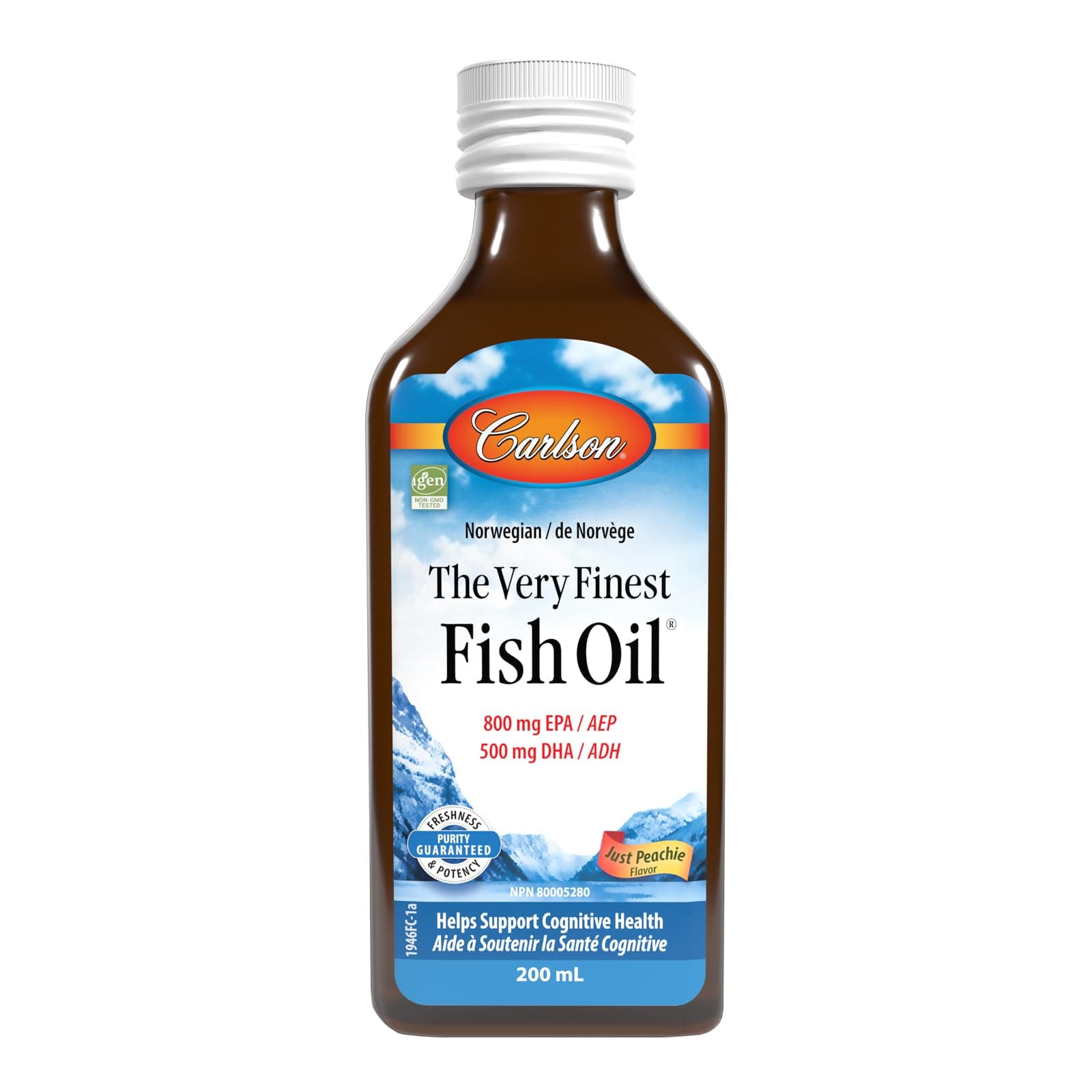 Carlson - The Very Finest Fish Oil, 1600 mg Omega-3s, Liquid Norwegiab Fish Oil Supplement, Wild-Caught, Sustainably Sourced, Just Peachie, 200 mL (6.7 Fl Oz)