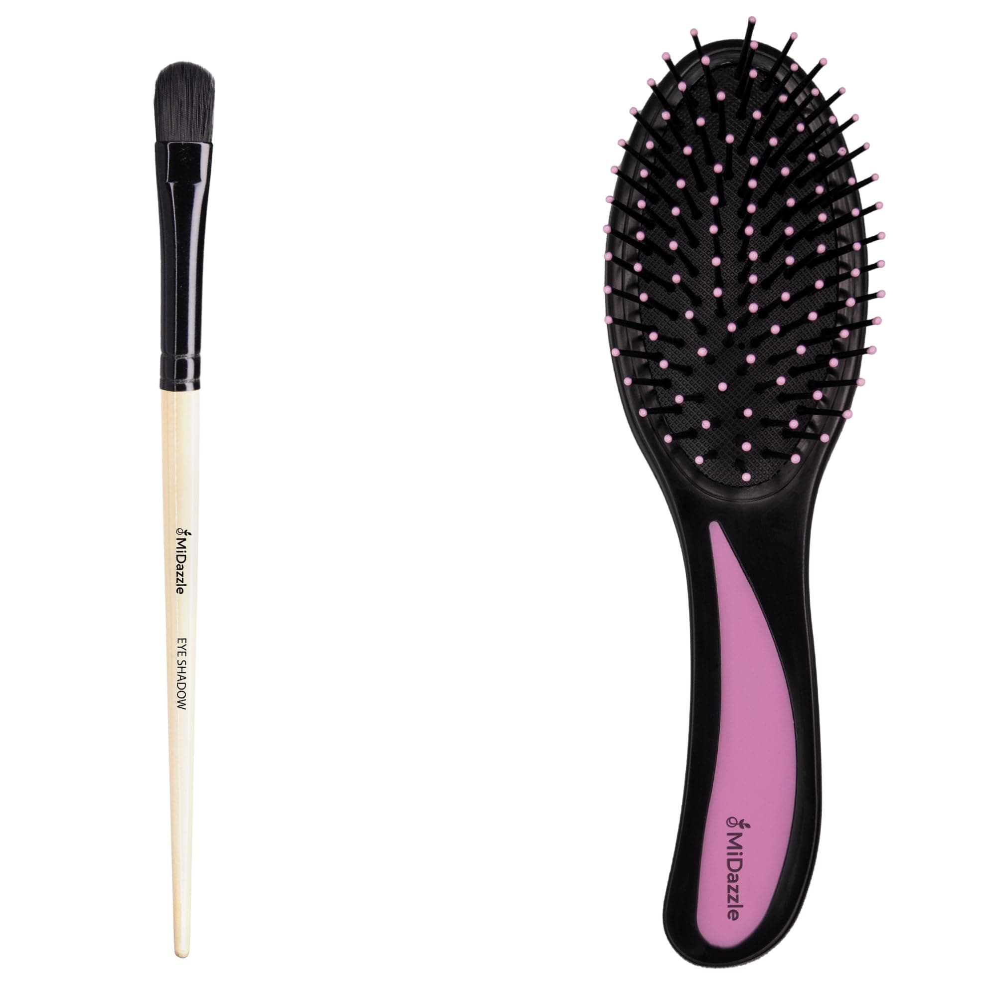 Midazzle Premium Wooden Eye Shadow Brush With Midazzle Premium Compact Hair Brush (MIHB0021) - Set of 2