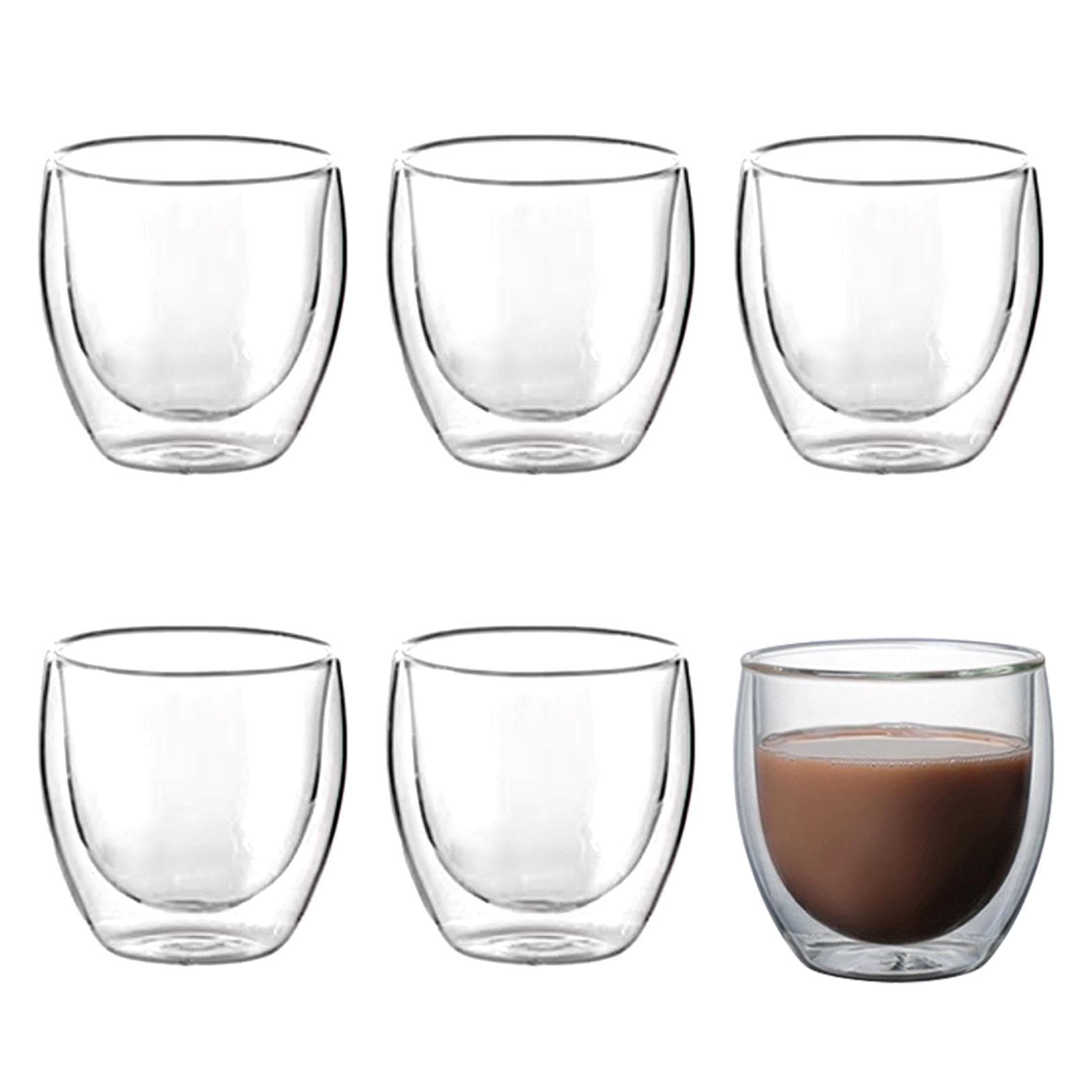 Meluvora 6Pcs Clear Expresso Coffee Mugs,Glass Espresso Shot Cup Set,Small Coffee Mugs,Double Wall Glasses for Ristretto,Lungo,Machiato(80ML)