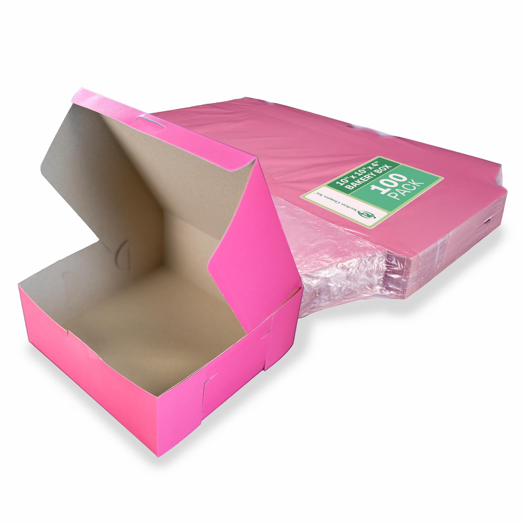 Southern Champion Tray 0873 Pink Paperboard Non-Window Lock-Corner Bakery Box, 10" Length x 10" Width x 4" Height (Case of 100)