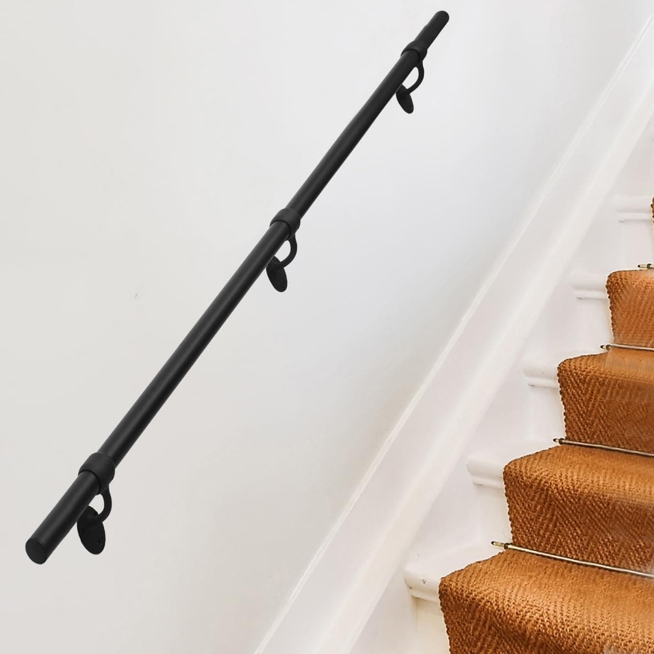 Thsgrt Stair Railing Indoor 10 Feet Hand Rails for Indoor/Outdoor Steps 1.5" Round Porch Railing Wall Mount Aluminum Hand Rails for Indoor Stairs Industrial Staircase Handrails