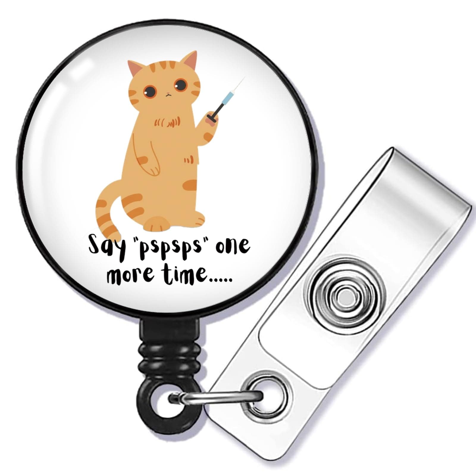 SEIRAA Vet Tech Badge Reel Veterinary Technician Gifts Veterinarian Badge Holder Vet Tech Week Gifts Say Pspsps One More Time ID Badge Clip (Say pspsps br)