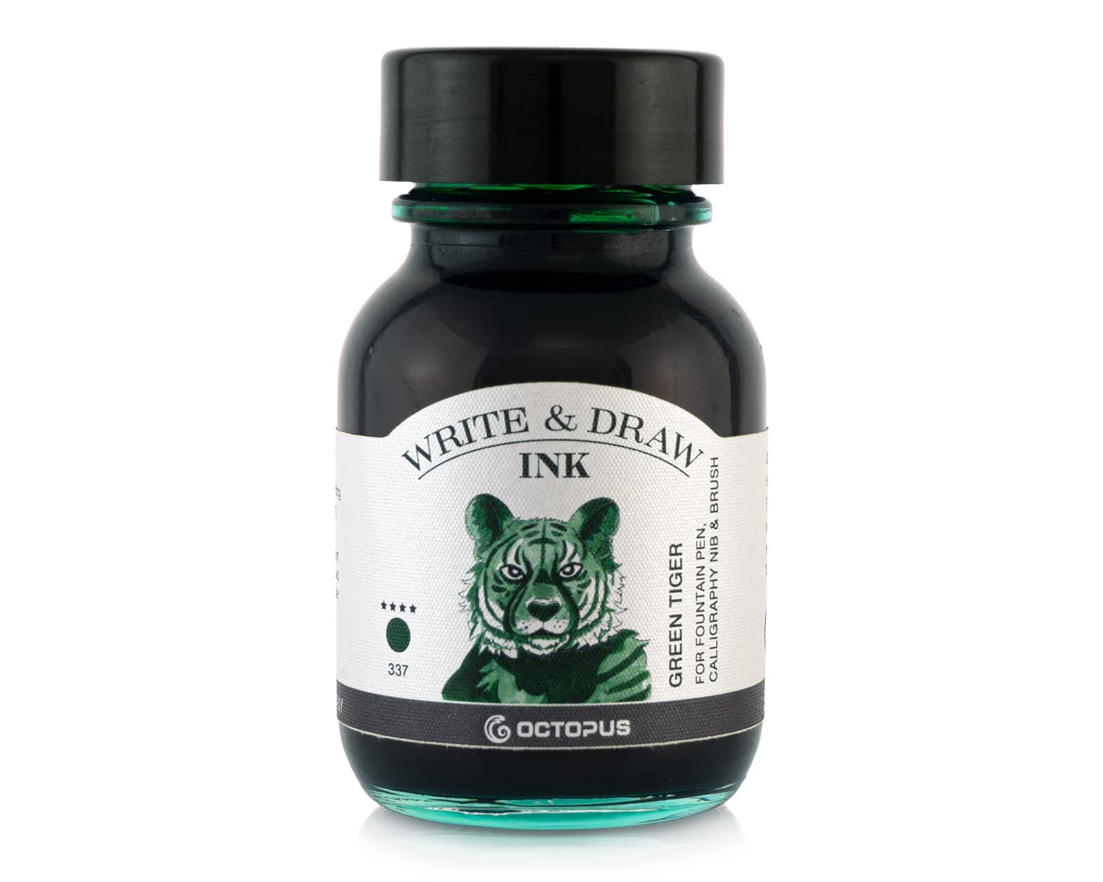 Octopus Write and Draw Ink 337 Green Tiger Waterproof Ink for Writing and Drawing, Calligraphy Ink, Non-fading Drawing Ink for Fountain Pen, Green, 50 ml