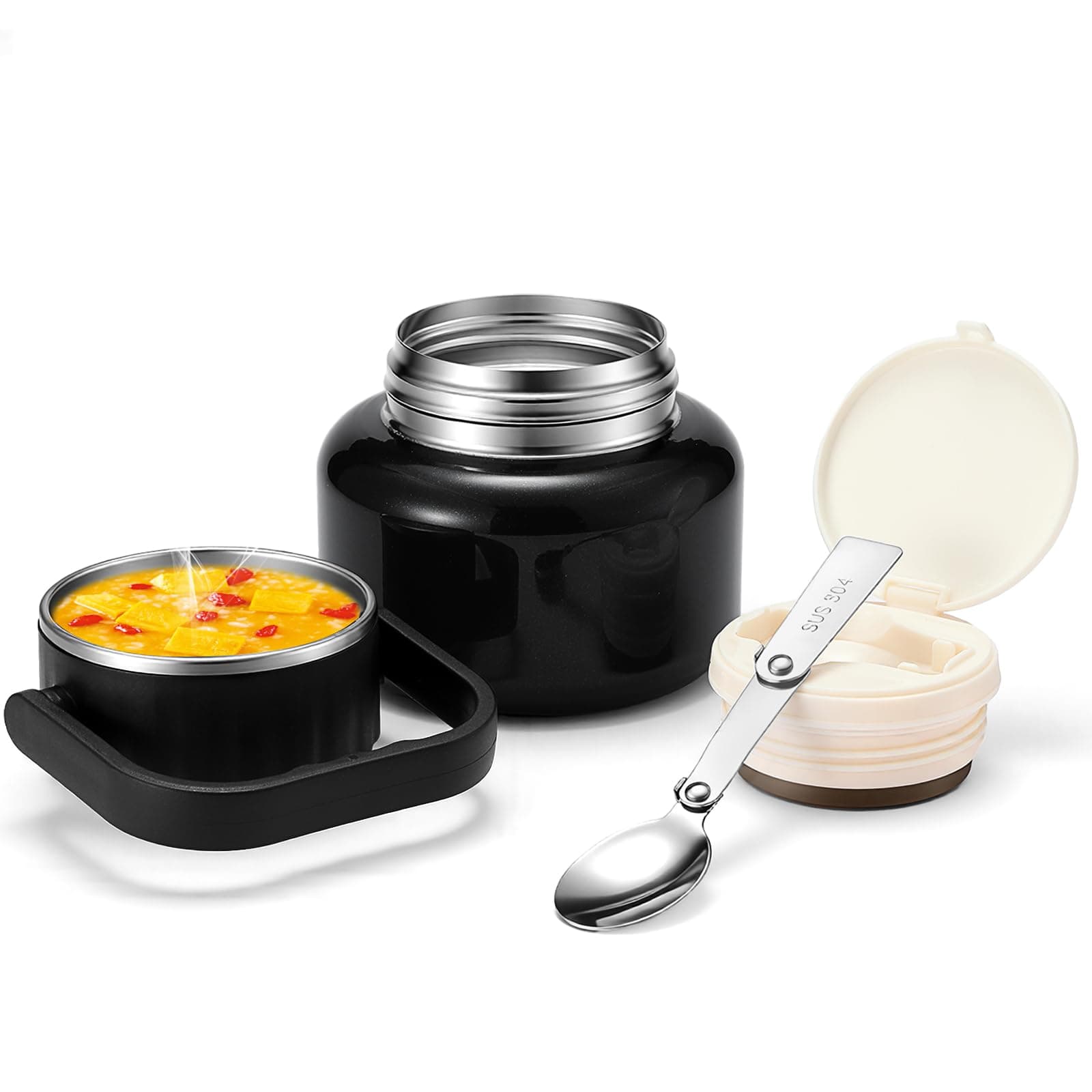 16.9 oz Soup Thermo for Hot Food, Insulated Food Jar with Bowl Lid, Black
