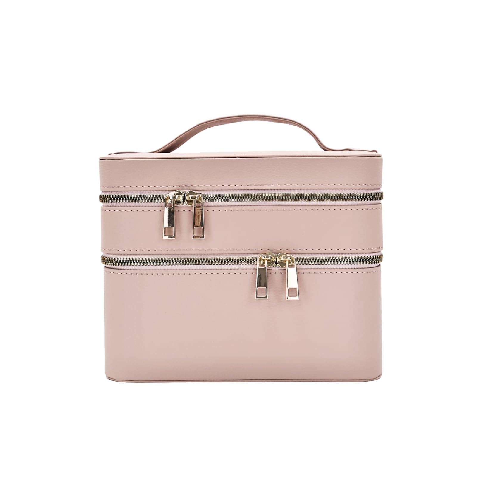 Hard Makeup Case Travel Double Layer with Mirror PU Leather for Women