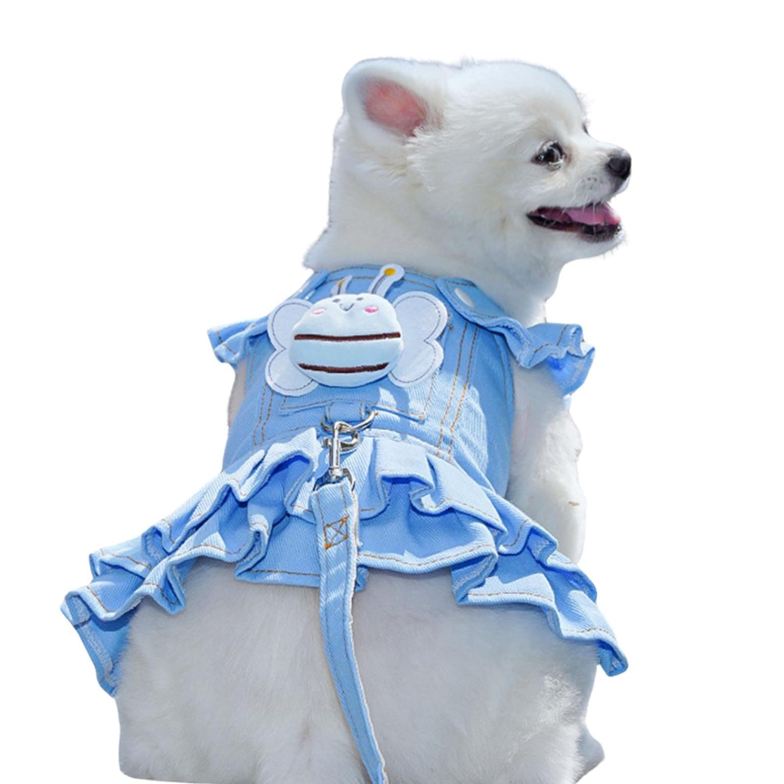 Harikaji Dog Harness Leash Set Puppy Princess Dress with Bee Pin Pull Harness for Small Medium Dog Cat Blue XL