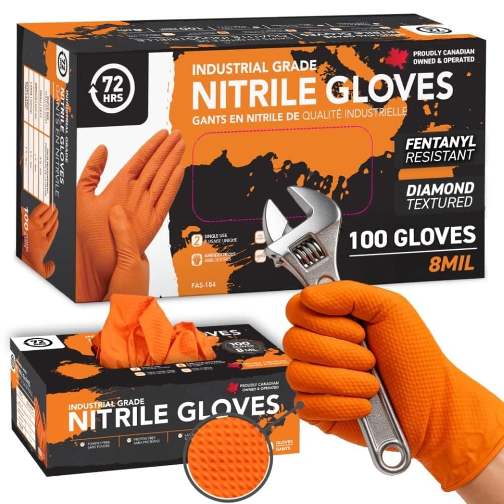 72HRS Nitrile Gloves - 8 Mil Orange Rubber Disposable Gloves (100Ct, Large)