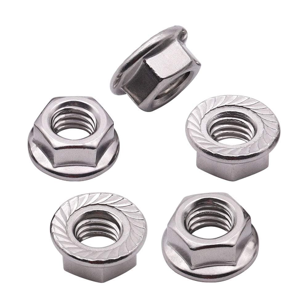 UNC 1/2-13 inch Serrated Flange Hex Lock Nuts (10 Pack), 304 18-8 Stainless Steel Lock nut, Bright Finish Hex Lock Nuts