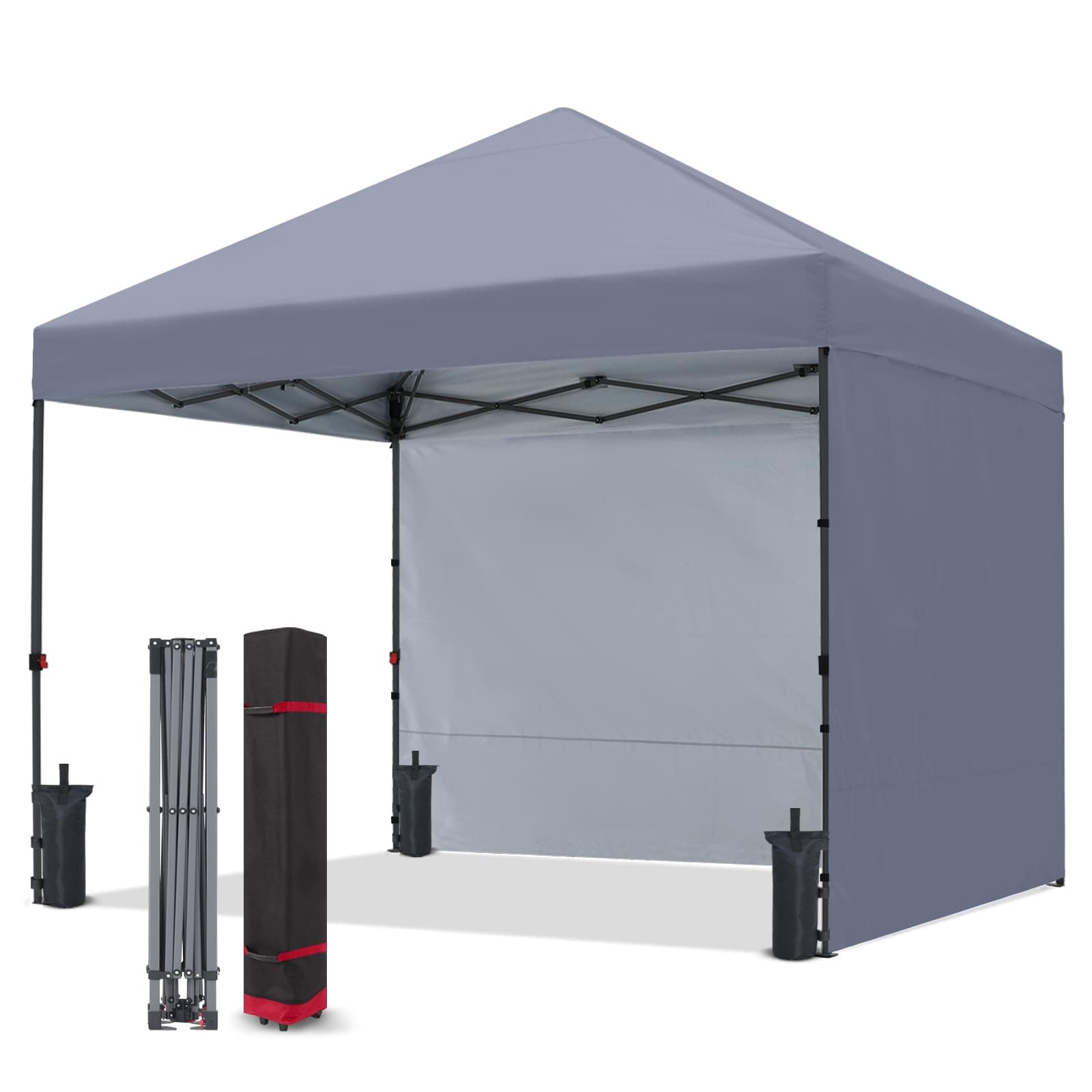 COOSHADE Pop Up Canopy Tent with 2 Sidewalls, 8x8, Grey