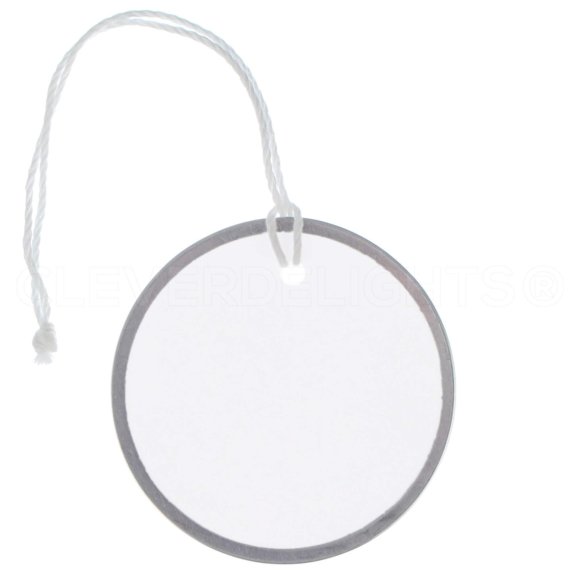CleverDelights Metal Rim Key Tags - 2.25" Diameter Tag with Strings - White - 100 Tags