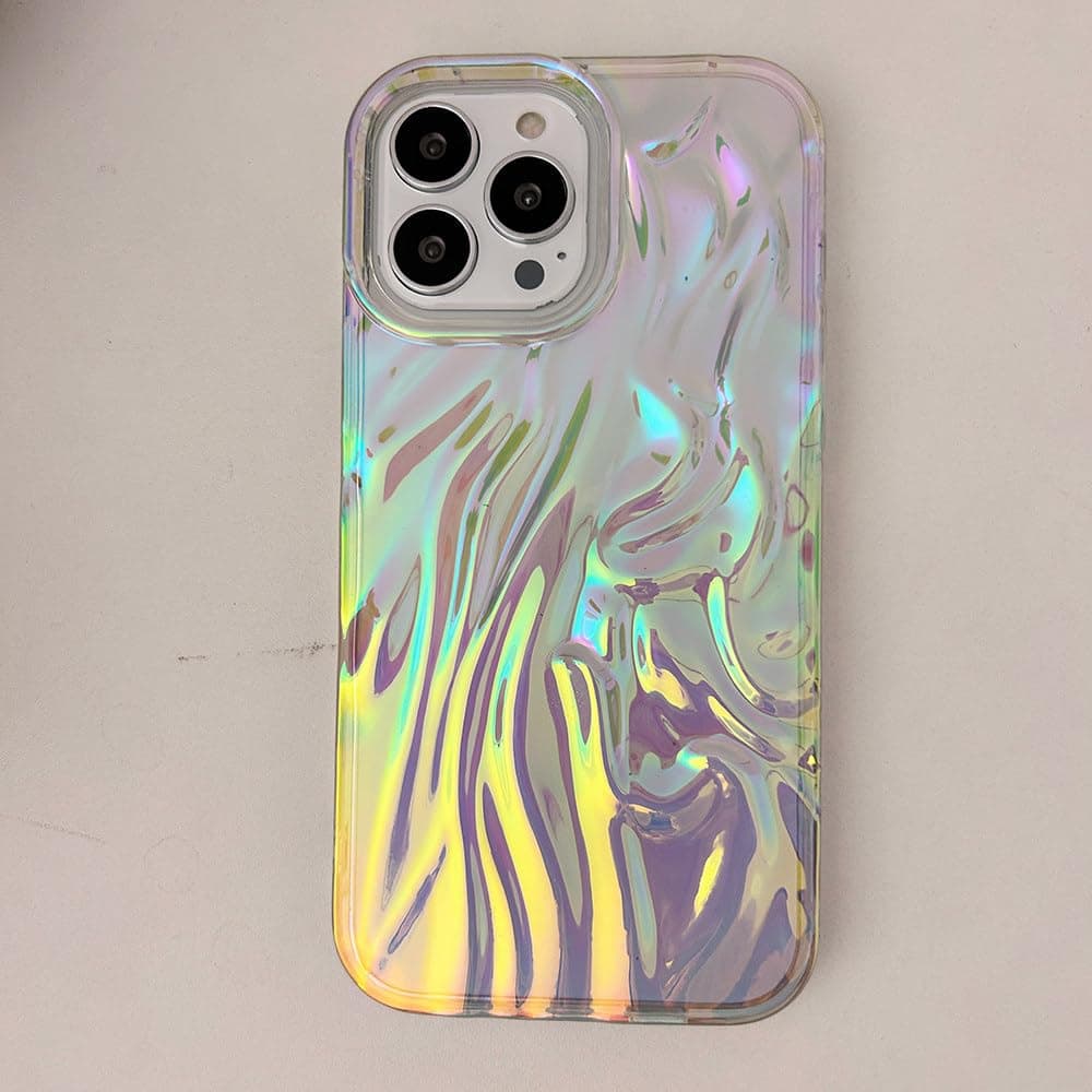 YUMESS Wrinkle Case for iPhone 14 13 12 Pro Max Cover Crystal Gradient Plating Color 3D Pleats Soft Shockproof Shell Phone Fundas,Plating Color,for iPhone 13pro max