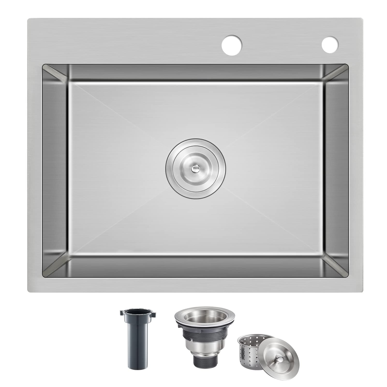KINKIB 24 inch Drop-in Kitchen Sink, Stainless Steel Topmount Kitchen Sink Single Bowl, 9 Inch Deep Handmade Overmount Kitchen Sink