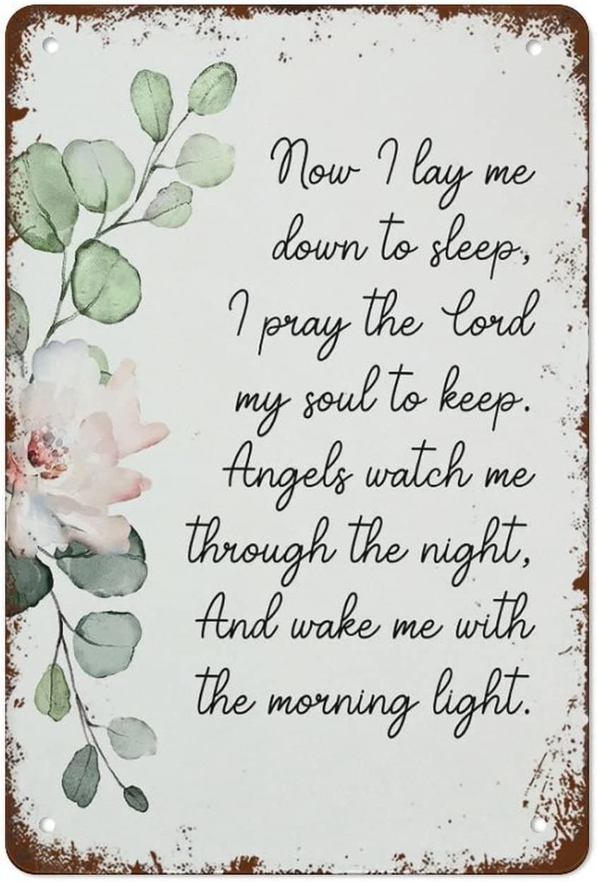 Now I Lay Me Down to Sleep Metal Signs Vintage Kids Room Nursery Art Nursery Prayer Nursery Wall Decor Retro Poster Wall Art Tin Sign Funny Decorations for Home Coffee Living Room Decor Plaque 6"x8"