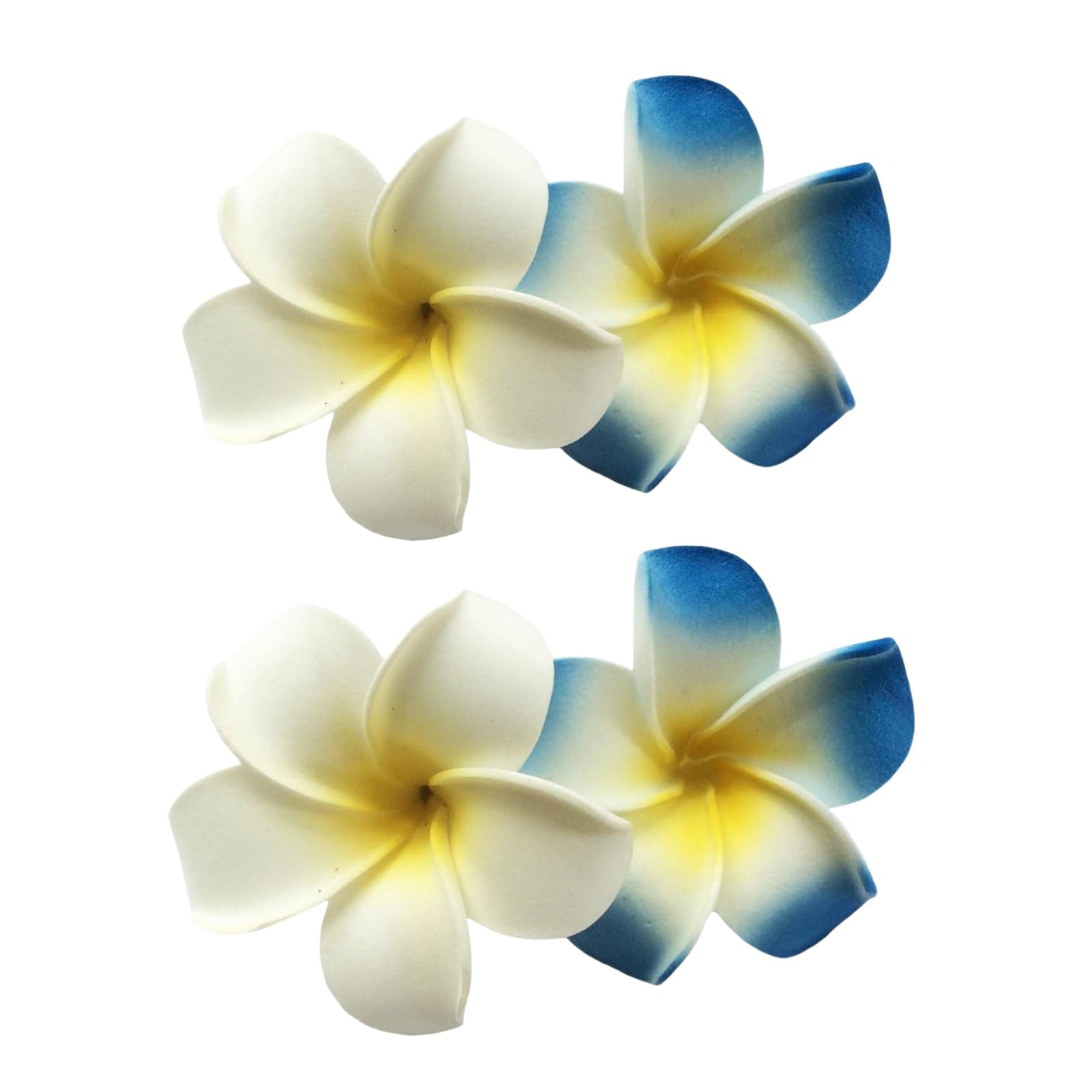 4PCS 7cm Hawaiian Frangipani Plumeria Foam Head Flower Party Beach Hair Clip Hair Accessories (White+bule)