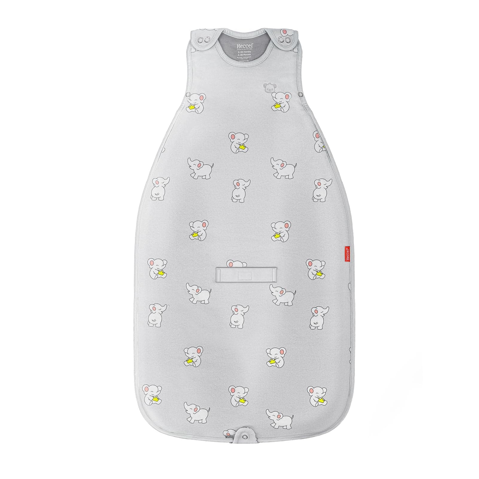 HECCEI Merino Wool & Cotton Baby Sleep Sack, All-Season 2-Way Zipper Baby Sleeping Bag, Adjustable Fit Baby Wearable Blanket (Snackyphant Grey)