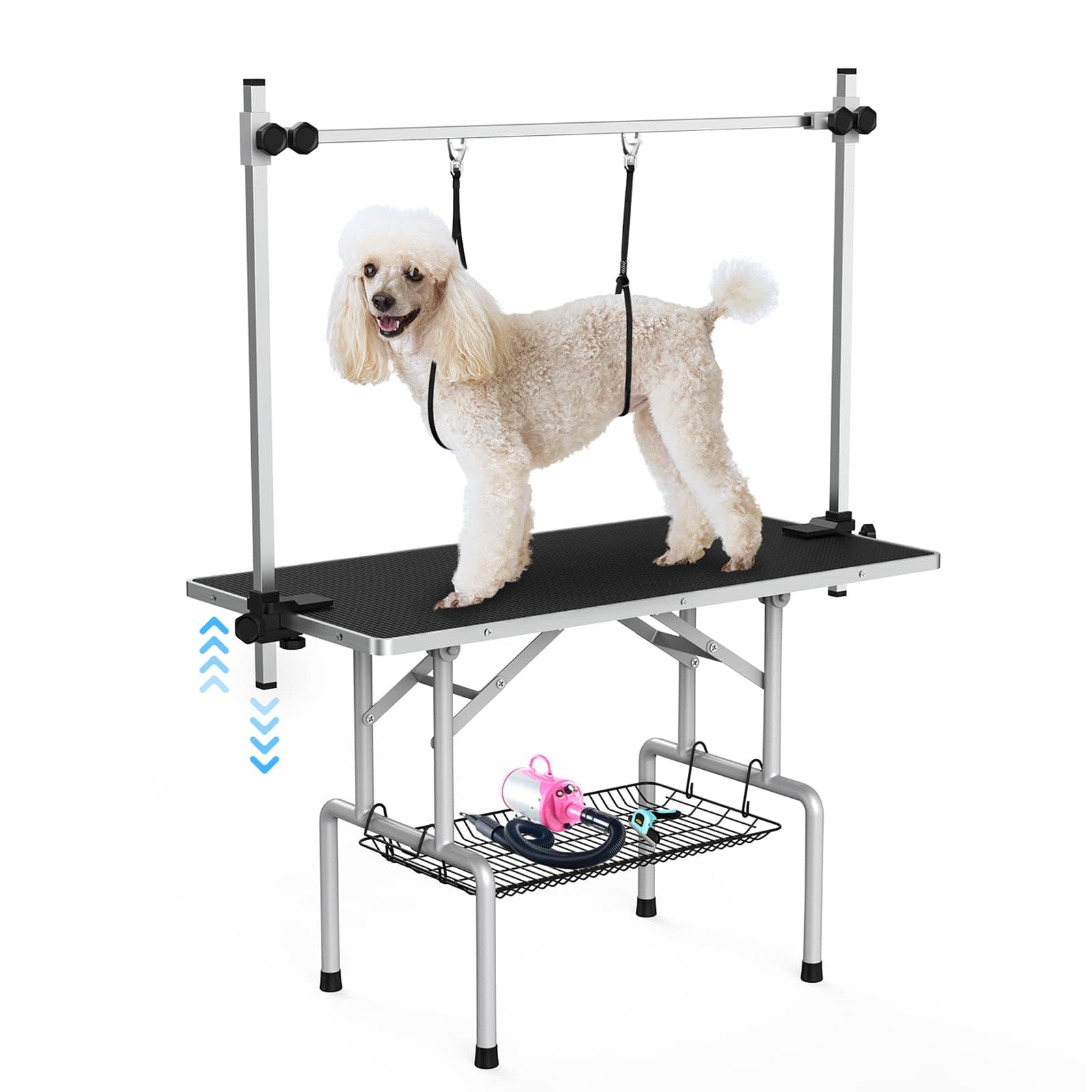 Lyromix 42'' Foldable Dog Grooming Table with Arms/Nooses/Mesh Tray, Black