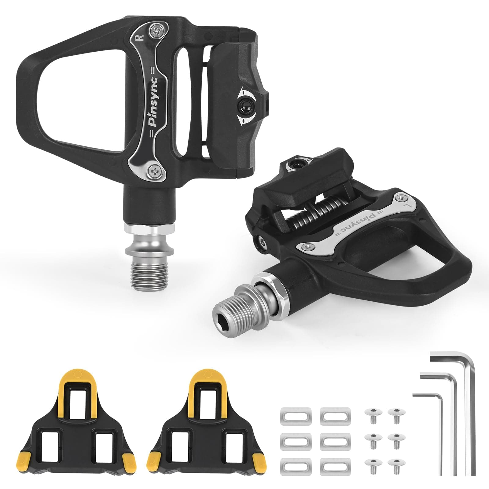 Pinsync SPD SL Clipless Road Bike Pedals with Cleats & Allen Wrench, 9/16" High-Efficiency Power Transfer Wide Platform, Lightweight Sealed Bearing Anti-Slip Adjustable Tension