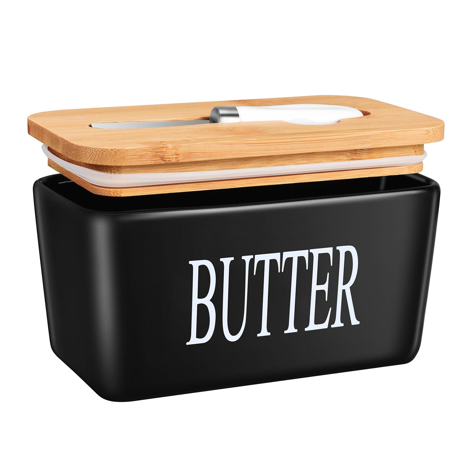 JSHKY Airtight Butter Dish with Spreader, Fits 1lb Butter Block, Black