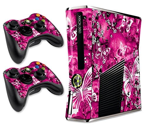 247 Skins Graphics kit Sticker Decal Compatible with Xbox 360 Slim and Controllers - Skulls and Butterflies Pink