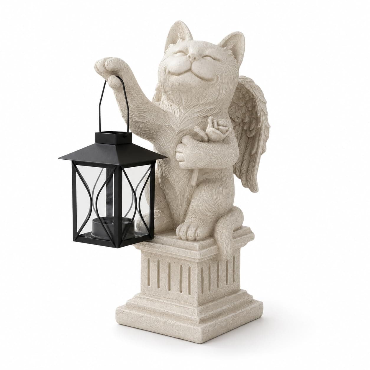 Comfy Hour Loving Memory Collection Resin Memorial Cat Angel Taking A Lantern Pet Status Light Gray Perfect for Home Or Outdoor Garden