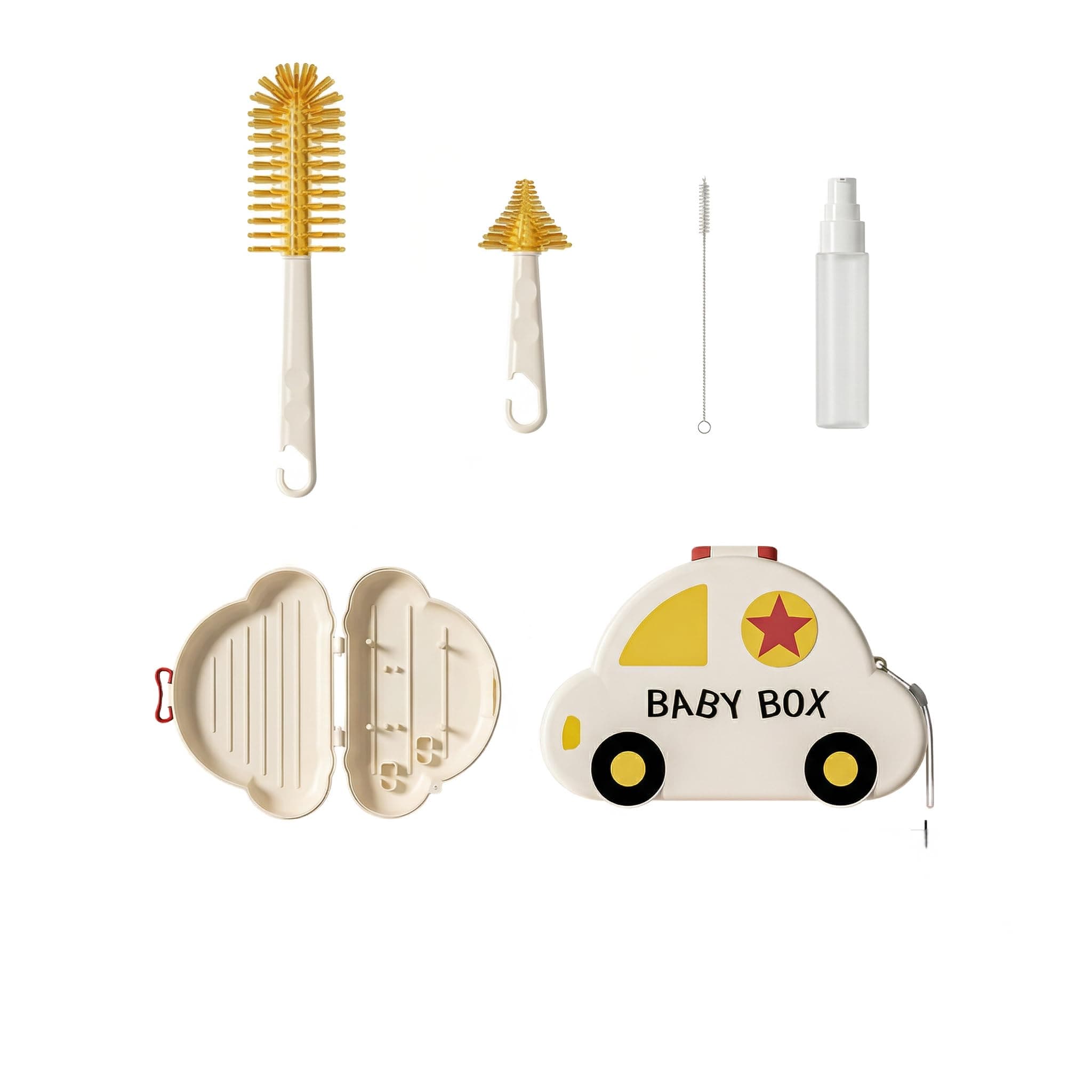 Professional Baby Bottle Brush Set - 360-degree Rotating Cleaning Brush, Nipple Brush, Straw Brush, Multi-Functional Bottle Cleaning Tool (Yellow)