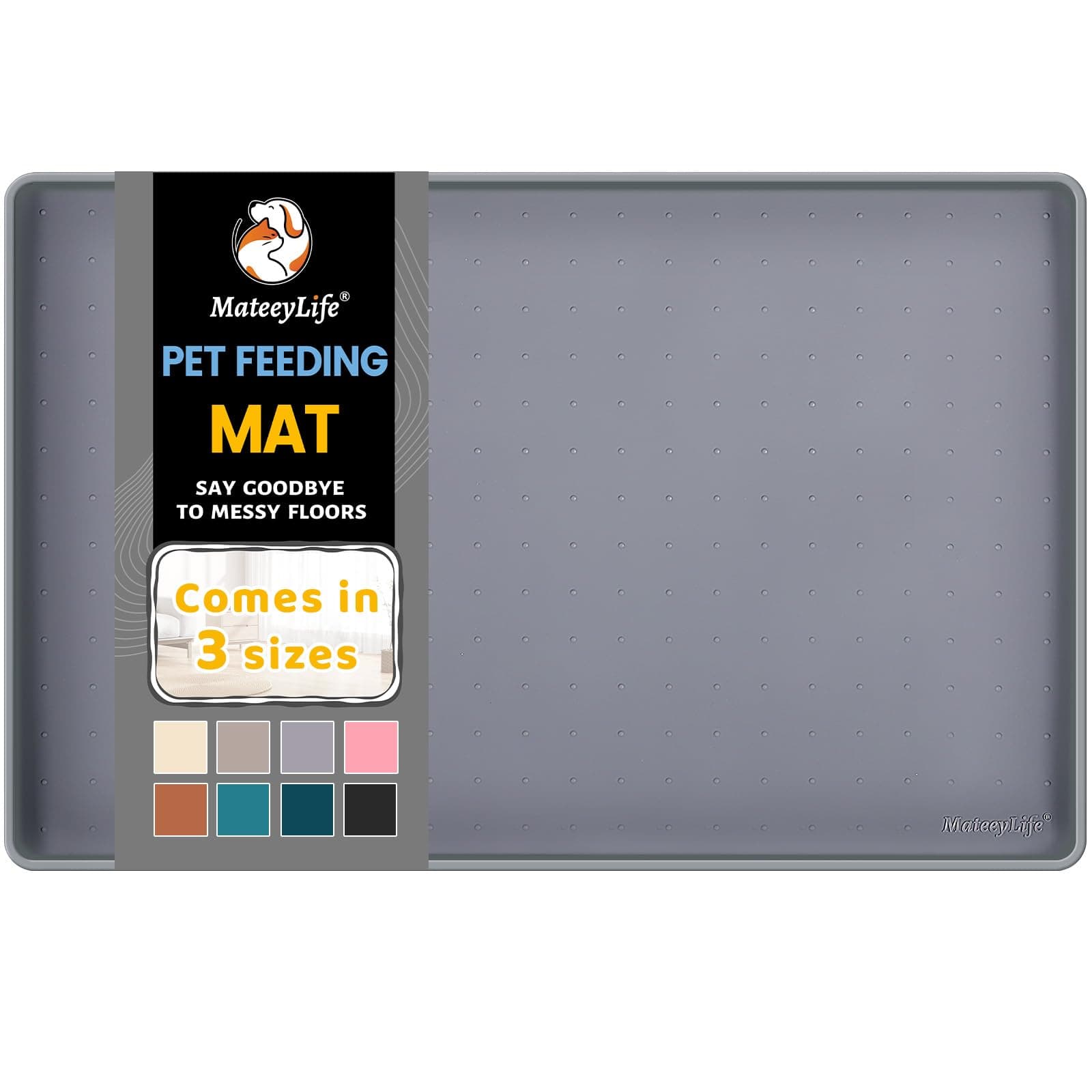 MateeyLife Silicone Cat & Dog Food Mat for Floors Waterproof, 22"x14" Dog Bowl Mats for Food and Water, Pet Feeding Mats with Lip to Prevent Spills, Pet Placemat for Messy Drinkers to Protect Floors