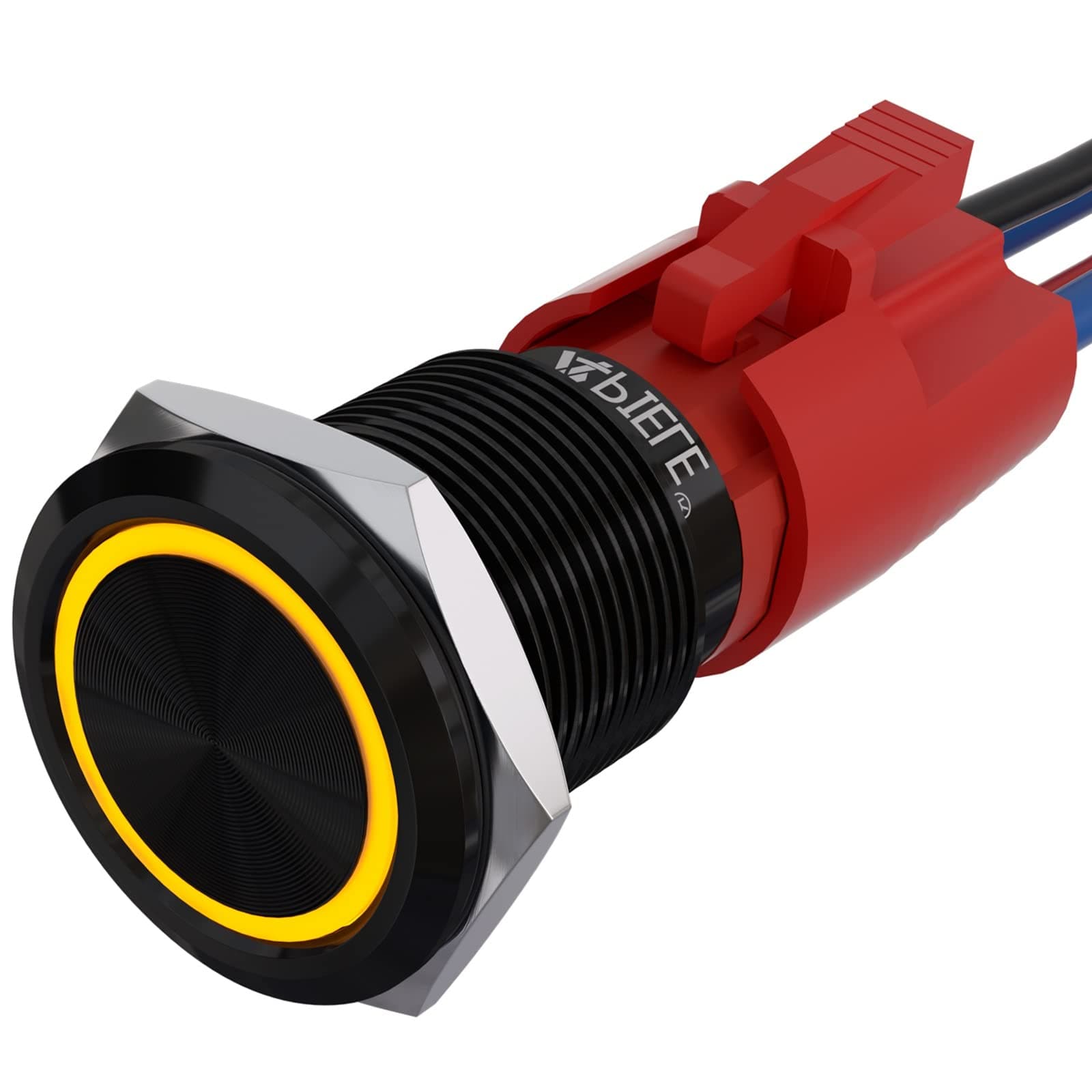 APIELE 10 Amp 19mm Momentary Push Button Switch 12V SPST LED Waterproof Black Shell Round Self Reset 1NO (Yellow/Black Shell)