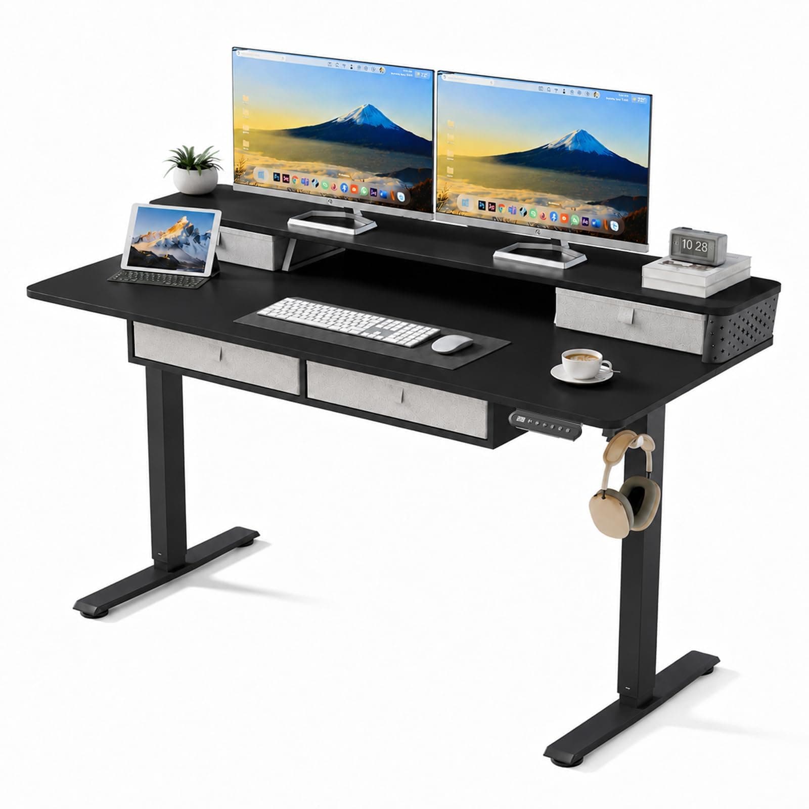 Kingant 55x24 Inch Electric Standing Desk with 4 Drawers, Black