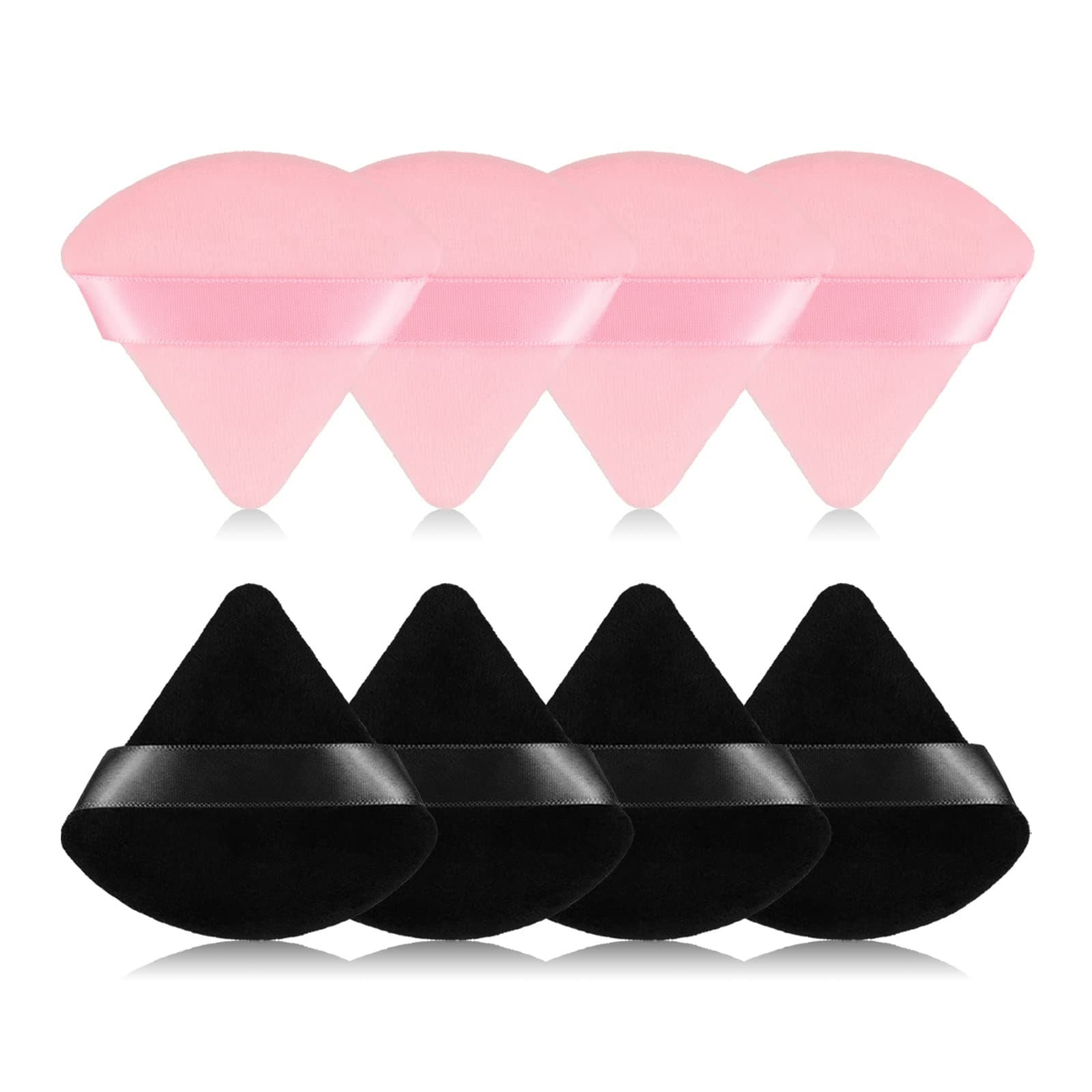 8Pcs of Triangular Powder Puff Makeup Sponges, Made of Super-soft Velvet, Designed for Contouring, Eye, and Corner, Beauty Blender Foundation Mixing Container.(Black&Pink)