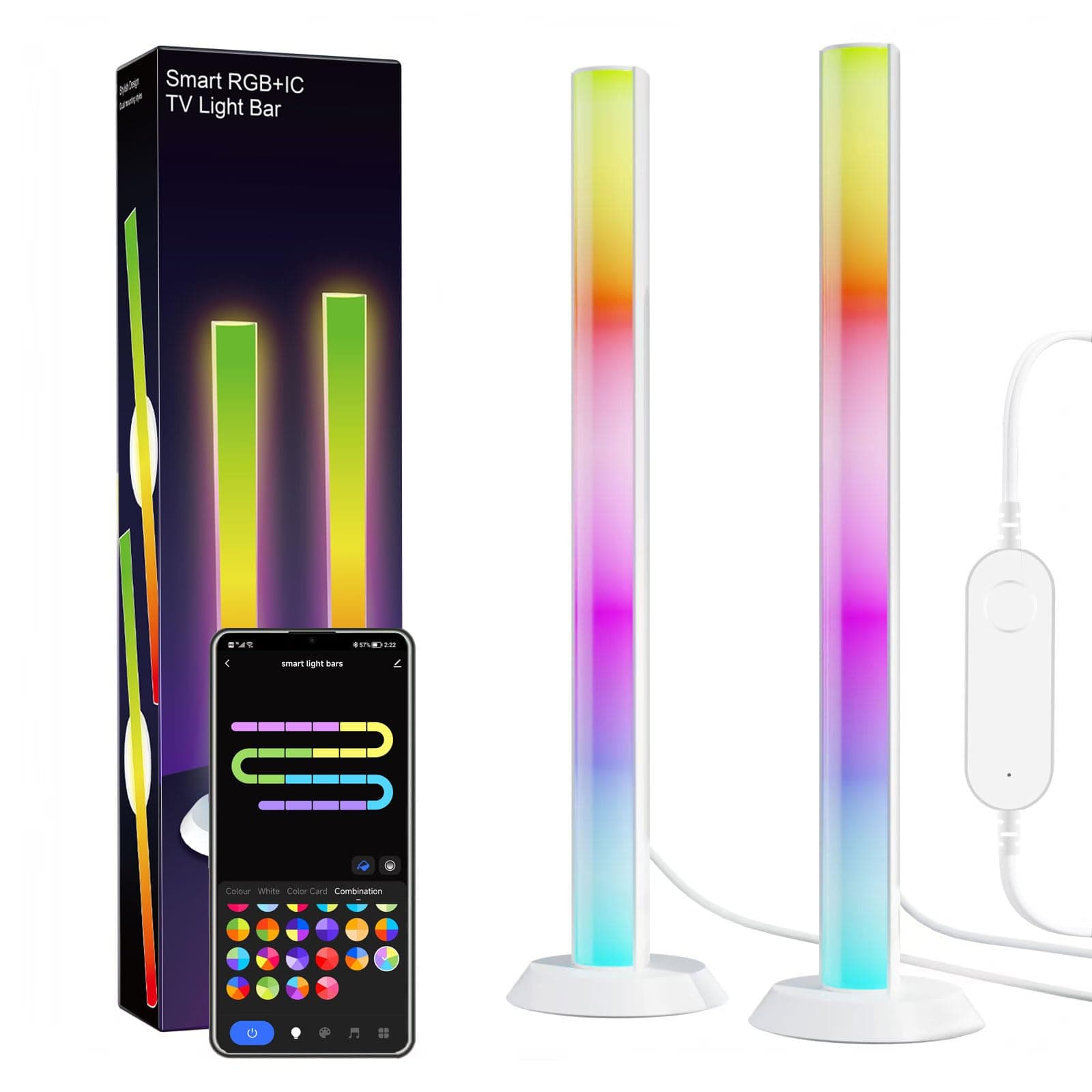 Smart LED Light Bar, RGBICWW TV Light Bars for Room, Gaming With Music Sync