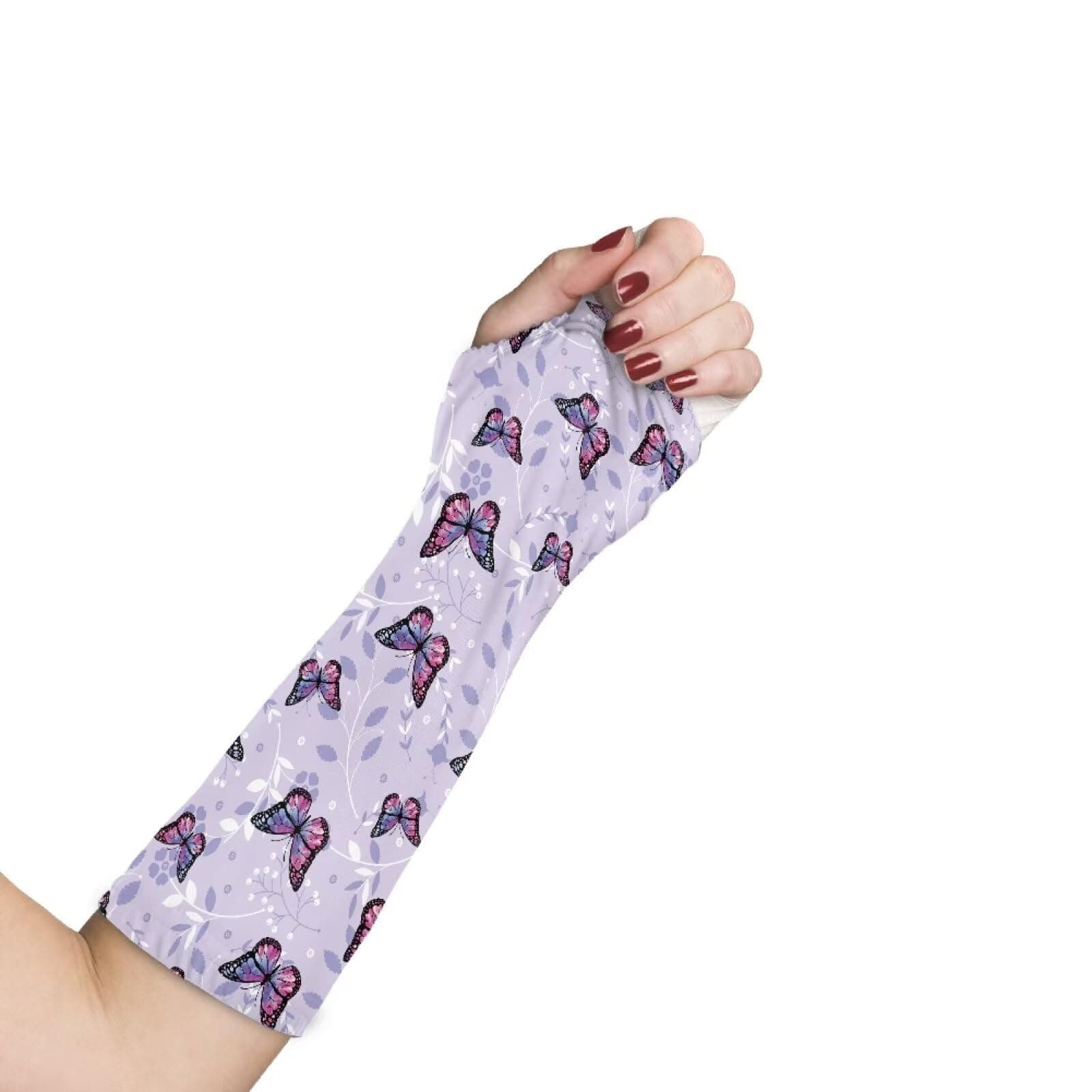 Luarisgur Butterfly Arm Cast Cover Purple Cast Protector Elastic Arm Sleeve for Women Adult Washable Arm Wrist Elbow Cast Wound Scratcher Protector Sleeves for Arm Medium