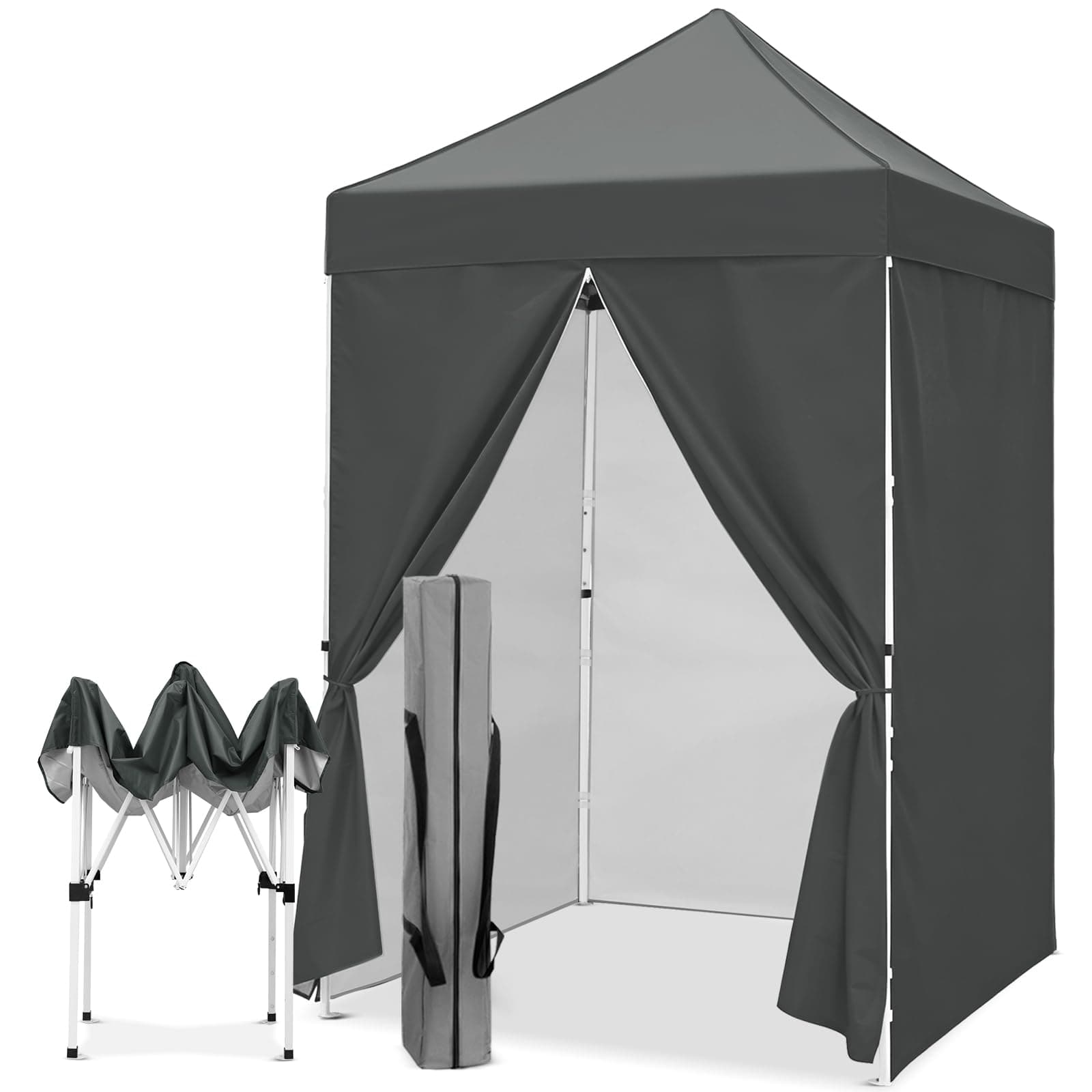 EAGLE PEAK 5x5 Instant Canopy with 4-Side Wall Panels, Small Pop up Portable Canopy Tent with Carry Bag, Light Weight Sun Shelter for Sports, Camping and Beach, Gray