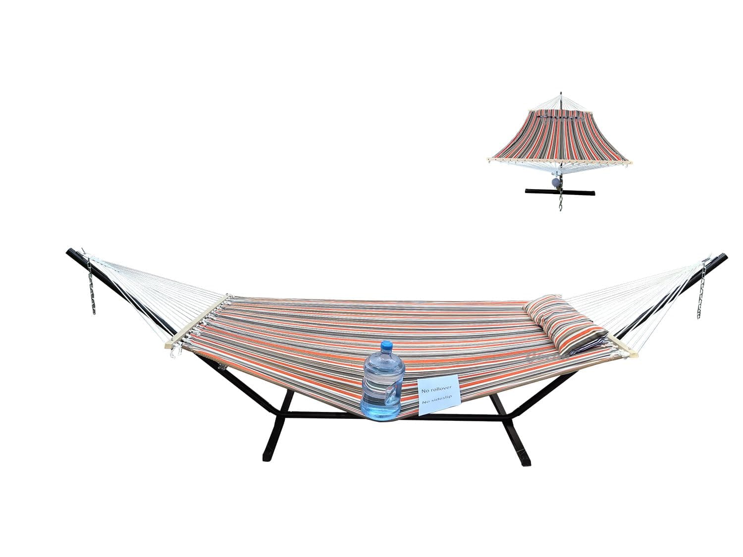 GOCAN Quilted Fabric Double Hammock Won't flip with Stand and Spreader Bars,Safer and Sturdier,Quality Hammocks for Outdoor Indoor Patio Yard