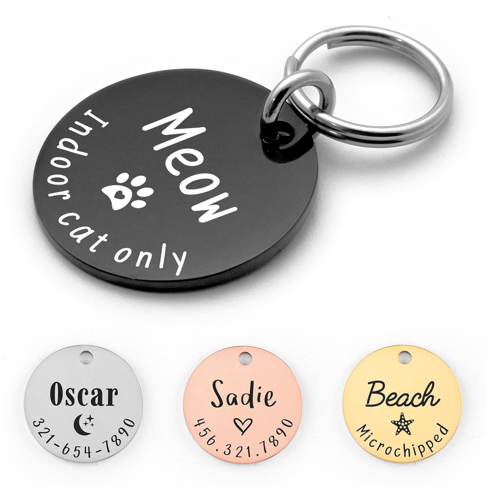 Personalized Lovely Symbols Dog Tags and Cat Tags Custom Engraved Stainless Steel Pet ID Tag (Black, Medium)