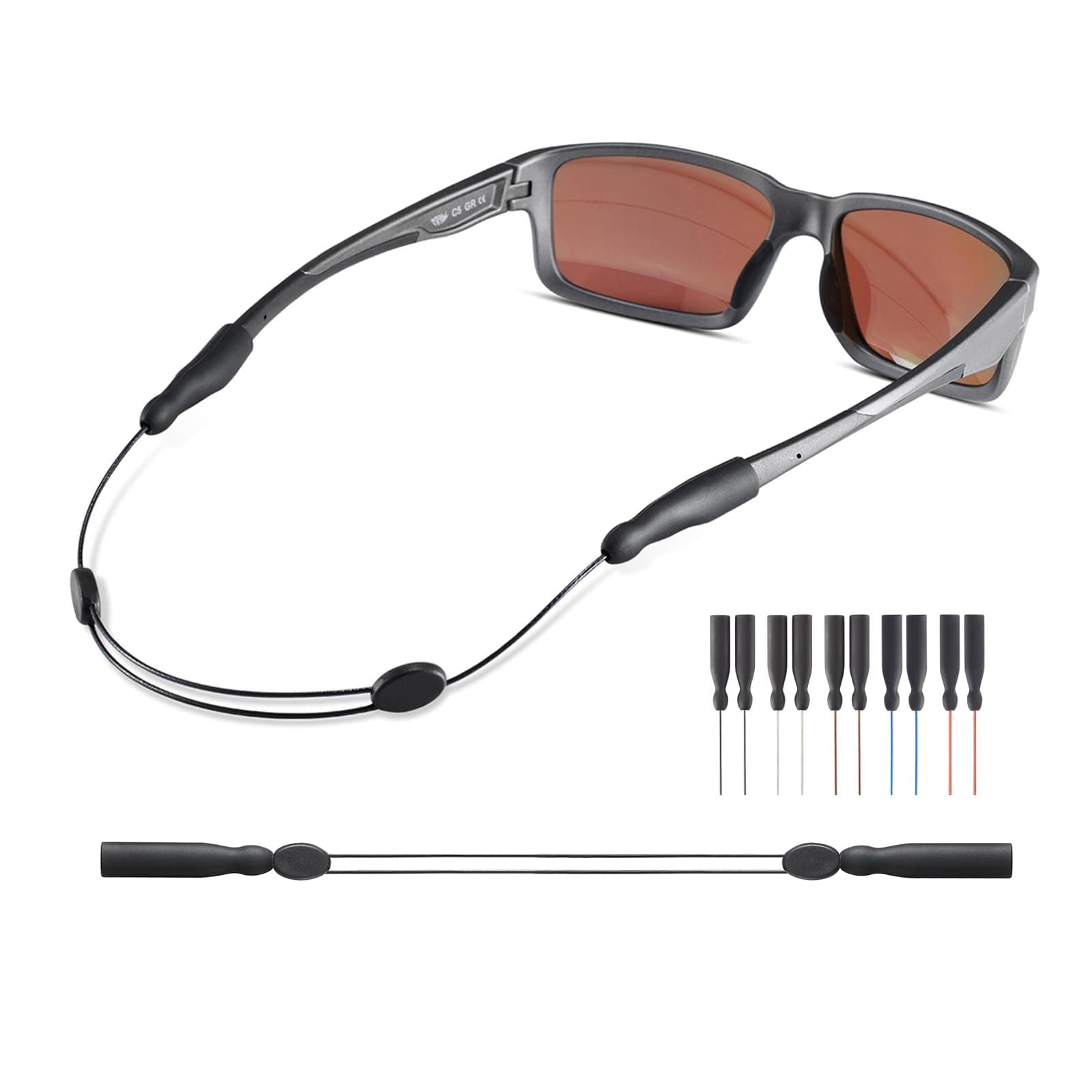 Omnful Glasses Strap -No Tail Adjustable Sunglasses Strap, Eyeglasses Strap, Cable Straps, Eye Glasses Holders Around Neck, 1pcs Black - 14inch, 14inch