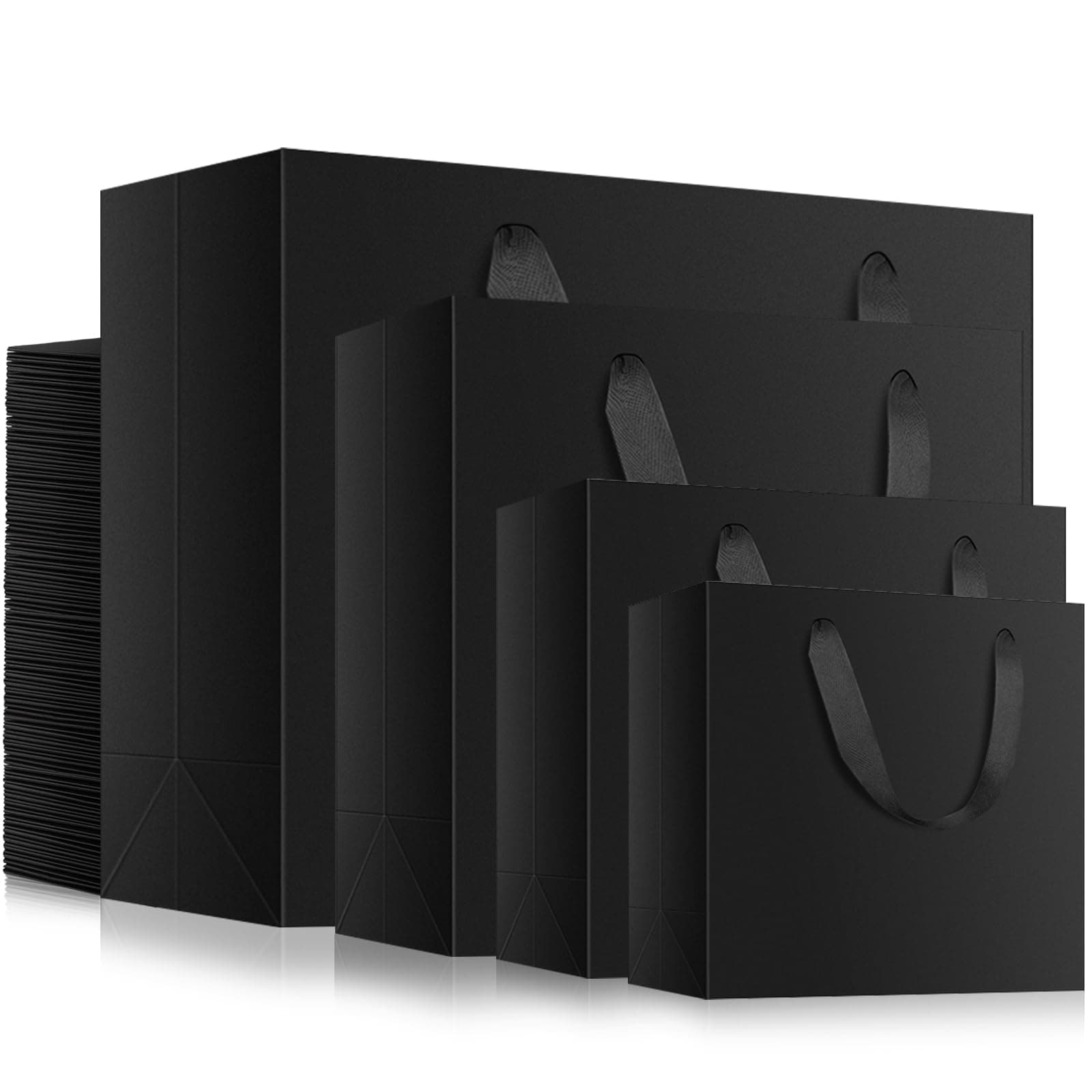 EUSOAR Black Gift Bags, Paper Bags with Handles 4 Sizes Combination 40pcs, Retail Shopping Wrapping Business Craft Grocery Wedding Birthday Party Thank You Treat Favor Gift Paper Bags