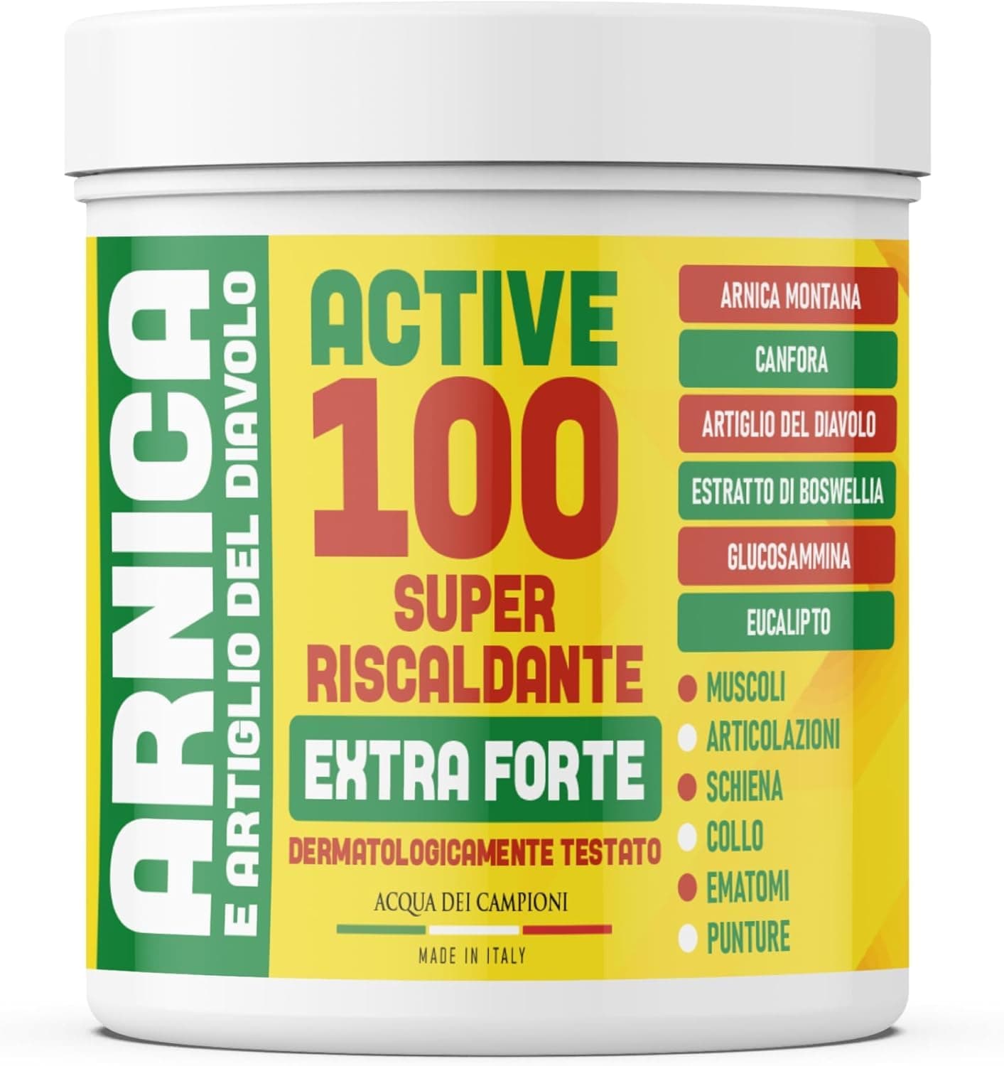Active 100 Arnica Forte e Artiglio del Diavolo Extra Forte 600ml Crema Riscaldante per Disturbi Articolari, Muscolari e Collo Made In Italy