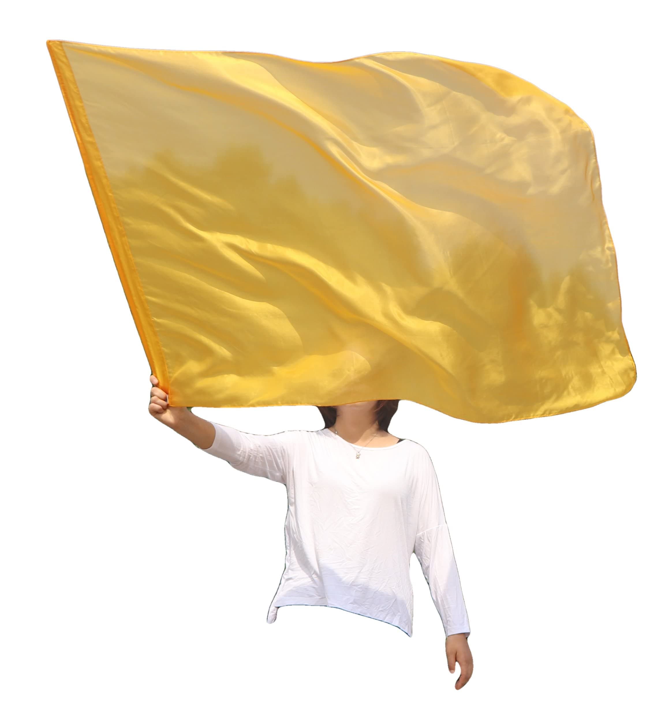 Winged Sirenny Lightweight Prophetic Worship Flex Flag with Flexible Pole for Spiritual Dance, Silk Flow Art, Yoga, and Meditation, 130 x 89cm Hand-Painted Real Silk (yellow gold)