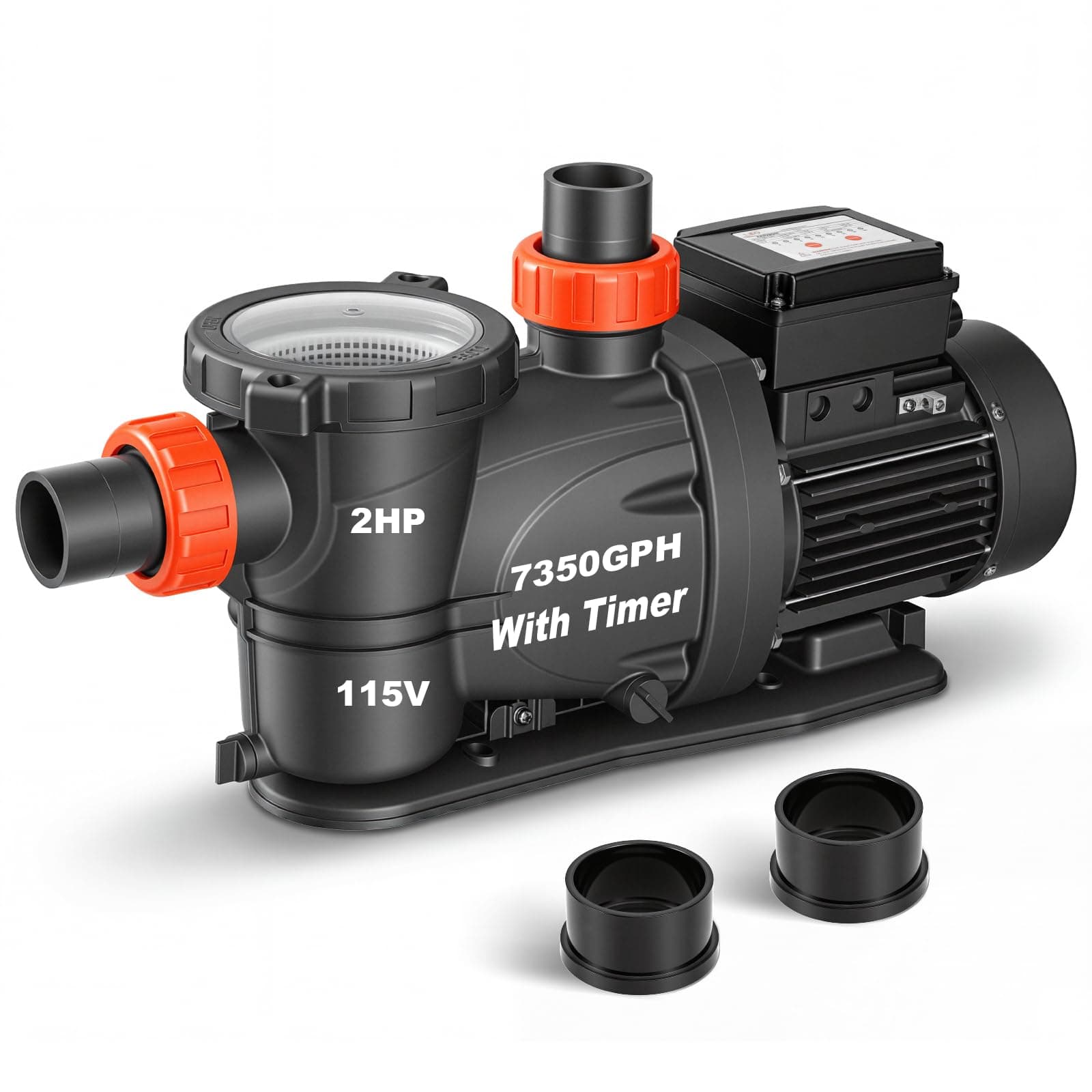 LEO 2HP In/Above Ground Pool Pump with Timer High Flow Powerful Self Priming Pool Pump, Single Speed 220V 6950GPH, Dark Black