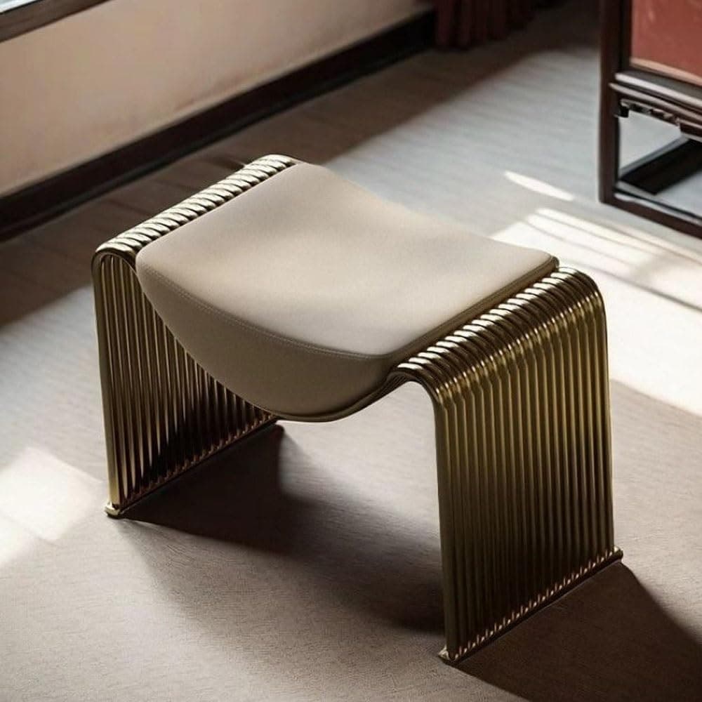 Bench for Entryway, PU Leather Padded Seat Stool with Metal Legs(Gold)