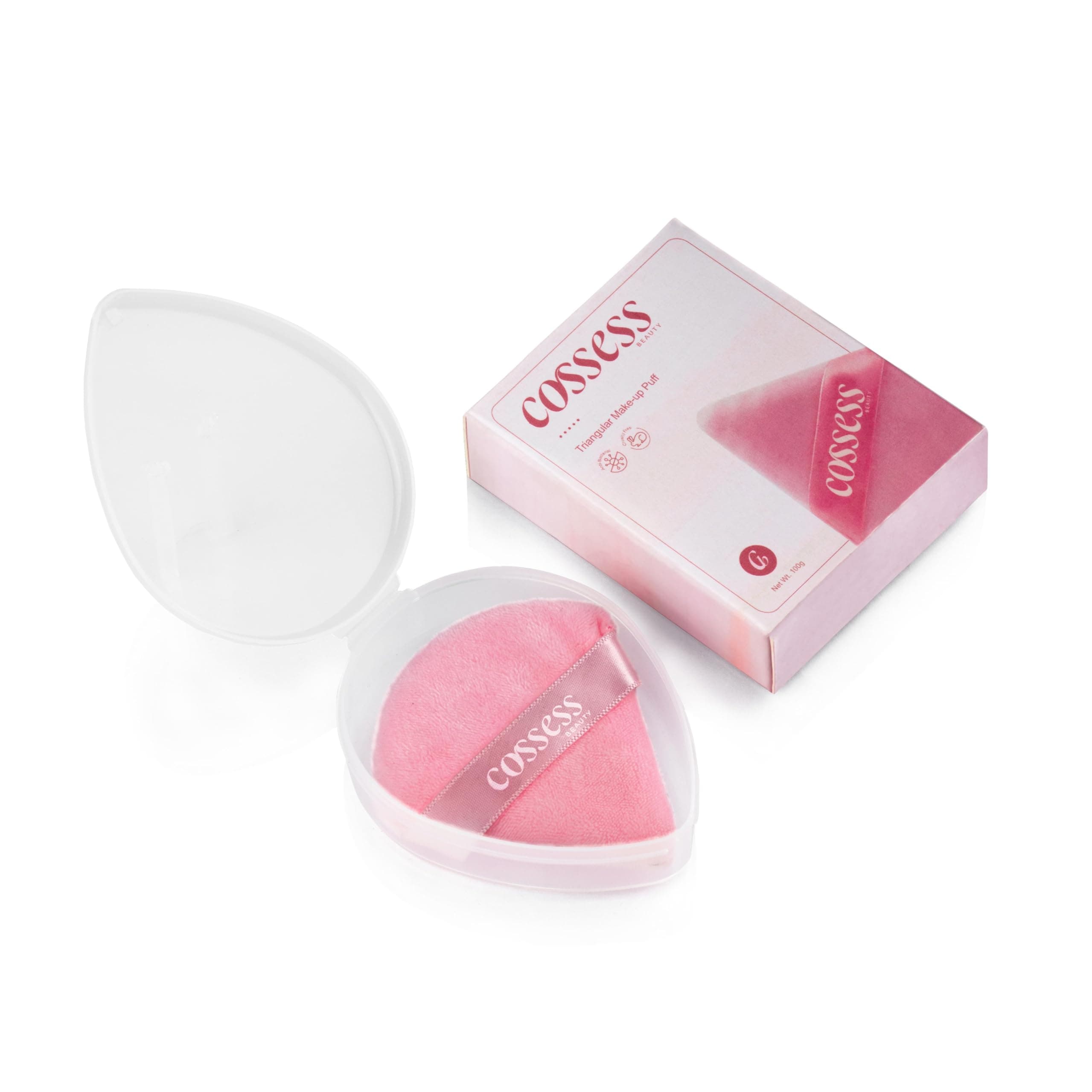 Cossess Beauty Triangle Puff With Box Case Soft Face Triangle Makeup Puff for Loose Powder Body Cosmetic Foundation Sponges Beauty Blender Makeup Tool Pack Of Two (2)