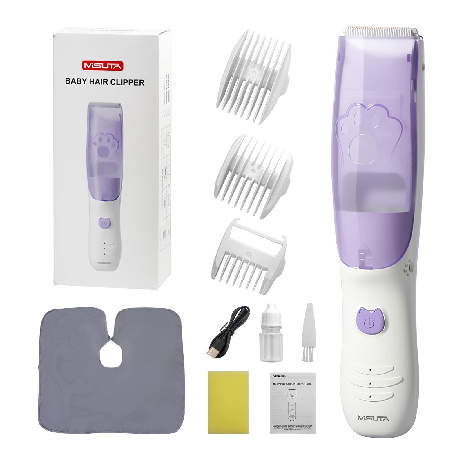 Rabbitcozy Vacuum Baby Hair Clippers,Silent Clippers for Kids,Cordless Baby Hair Trimmer,Waterproof Baby Hair Cutting Kit for Fine/Curly Hair,Infant Toddler Hair Clippers Auto Suck Snipped Hair (Purple)
