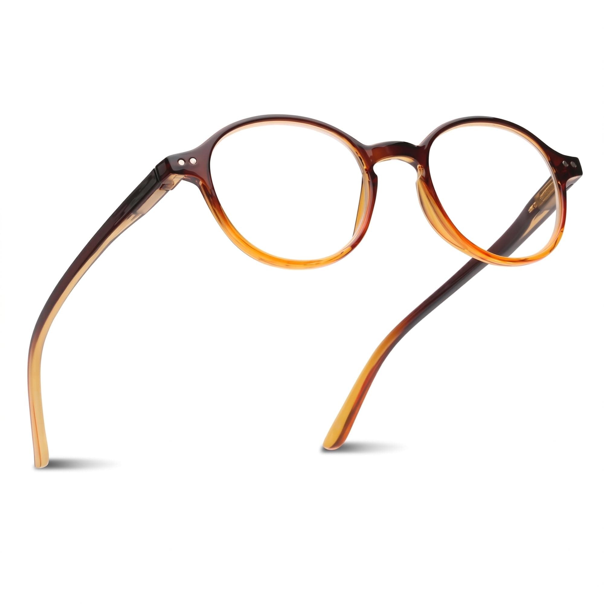 2SeeLife Small Round Reading Glasses for Men & Women – Narrow-Medium Fit, Sturdy Frame, Spring Hinges, Premium Retro Readers, Brown, +1.50