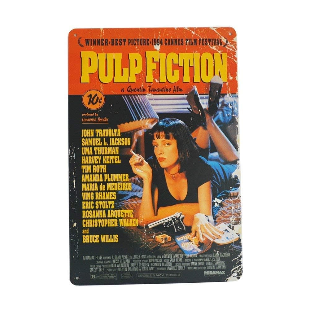 Yelenacca Retro Metal Tin Sign 8X12 Inches Retro Metal Sign Pulp Fiction Movie Poster Tin Sign