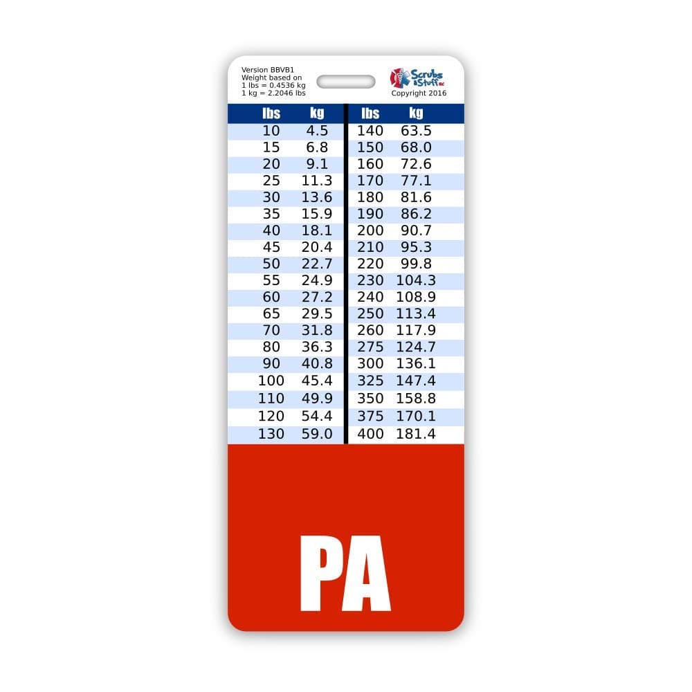 PA Badge Buddy Vertical w/Height & Weight Conversion Charts (Oversized, Red)
