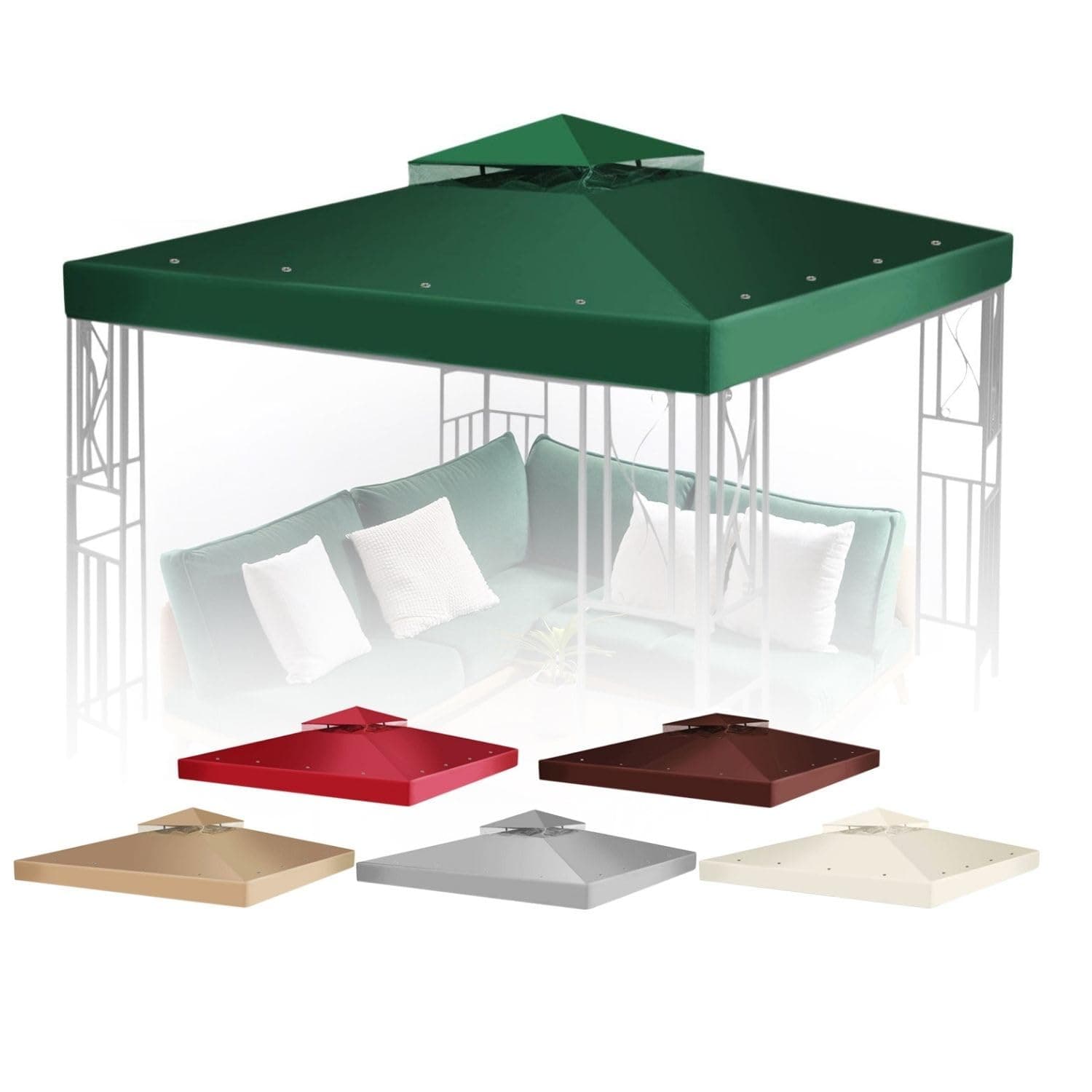 Flexzion Gazebo Cover Replacement Canopy Top 12x12 Ft (3.6m x 3.6m) - Double Tier Top Canopy Cover Replacement with UV30+, Dirt, Water Resistant for Outdoor, Sunshade, Garden, Patio, Pavilion (Green)