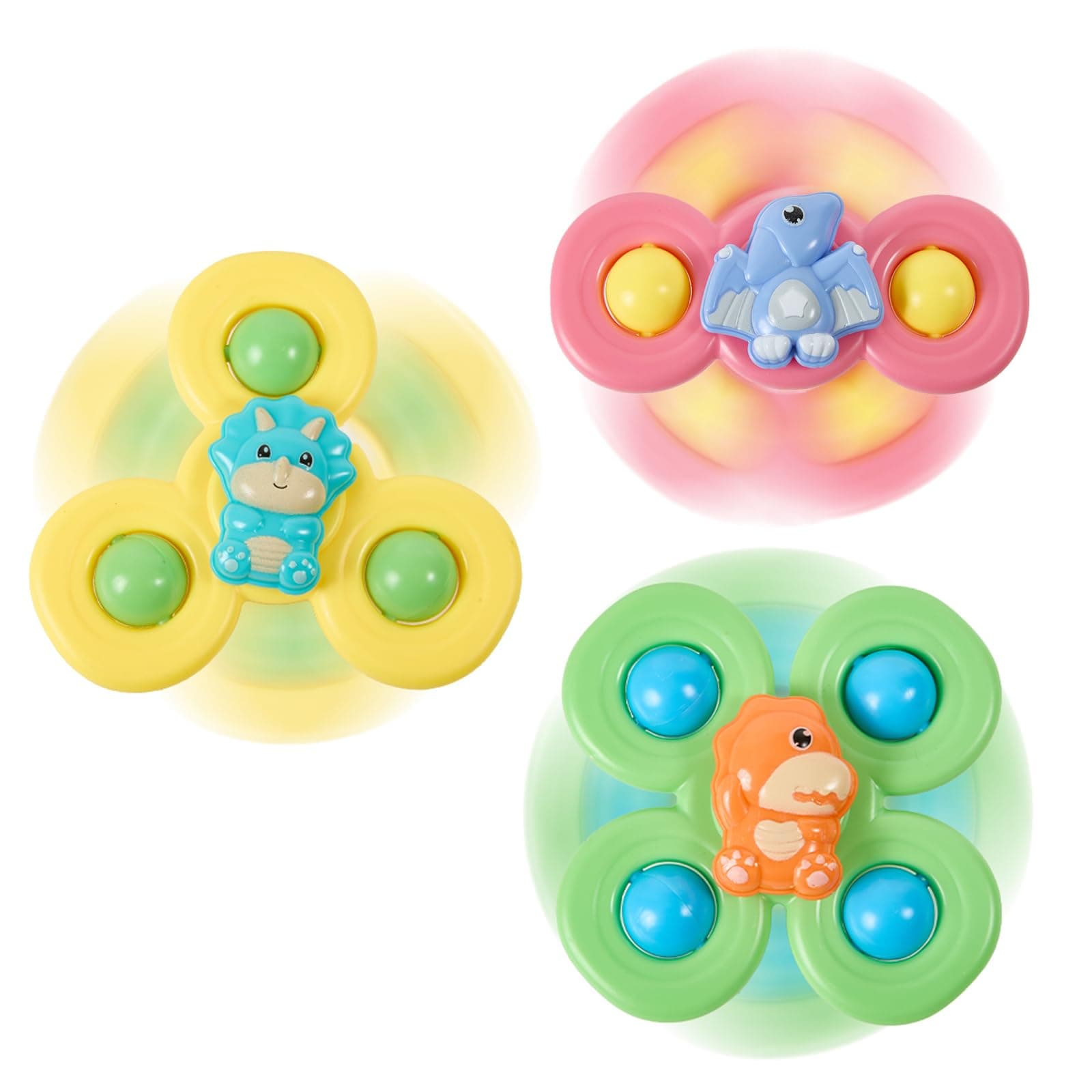 Tailtango 3PCS Suction Cup Spinner Toys, Baby Fidget Spinner Toy Bath Toys for Toddlers 18 Month+, Sensory Early Education Toy for Airplane Car Table Bathtub