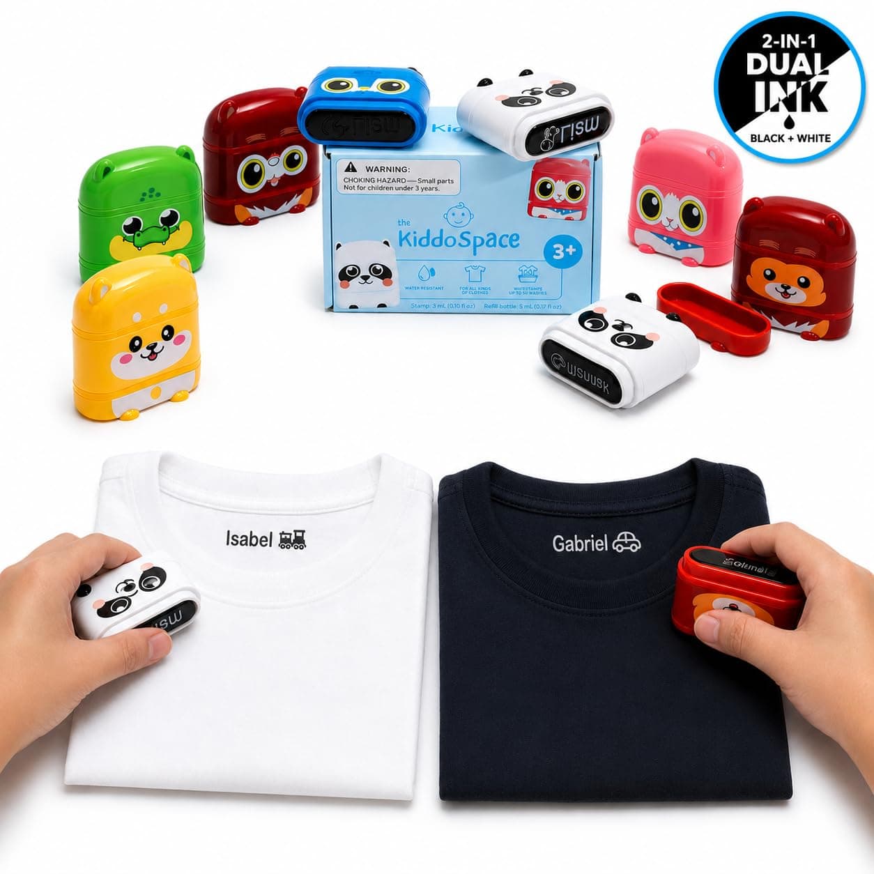 KiddoSpace Name Stamp for Clothing Kids Waterproof - Kiddostamp™ for Labeling Child Belongings - Personalised Clothing Stamps - Kids Clothes Labeling